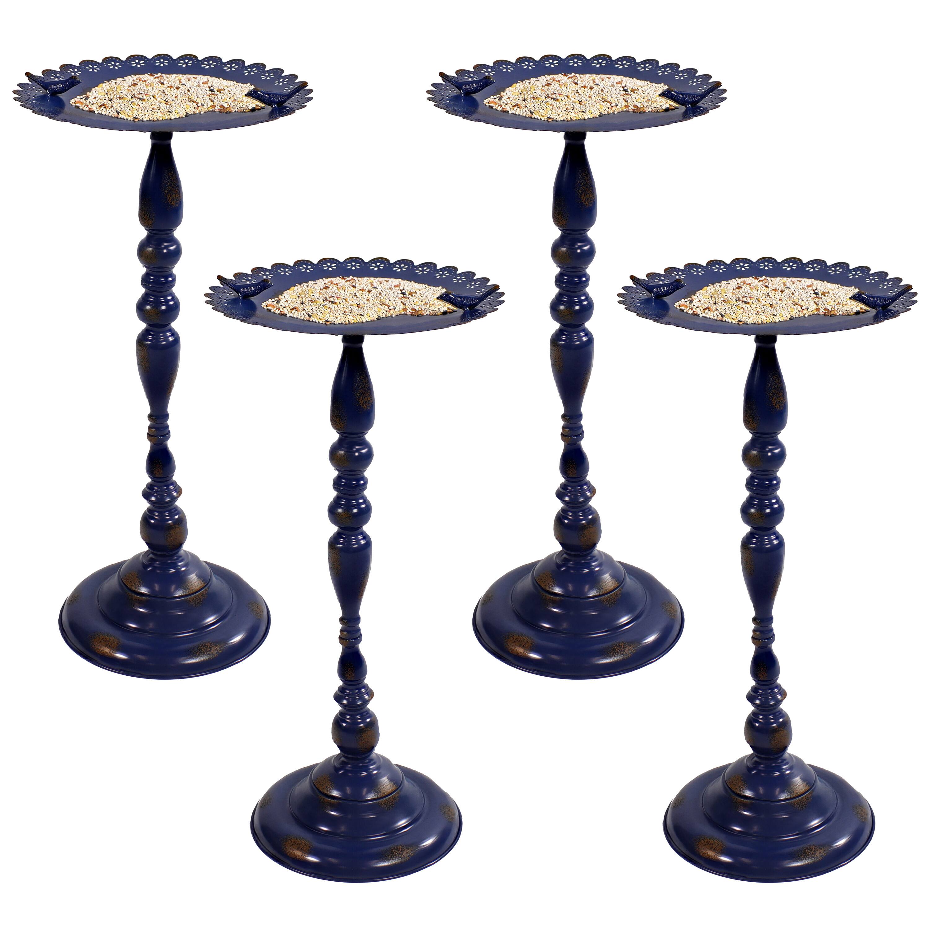Alt View 5. Sunnydaze - Feathered Friends Iron Pedestal Bird Feeder - 26" H – 4pk - Blue.