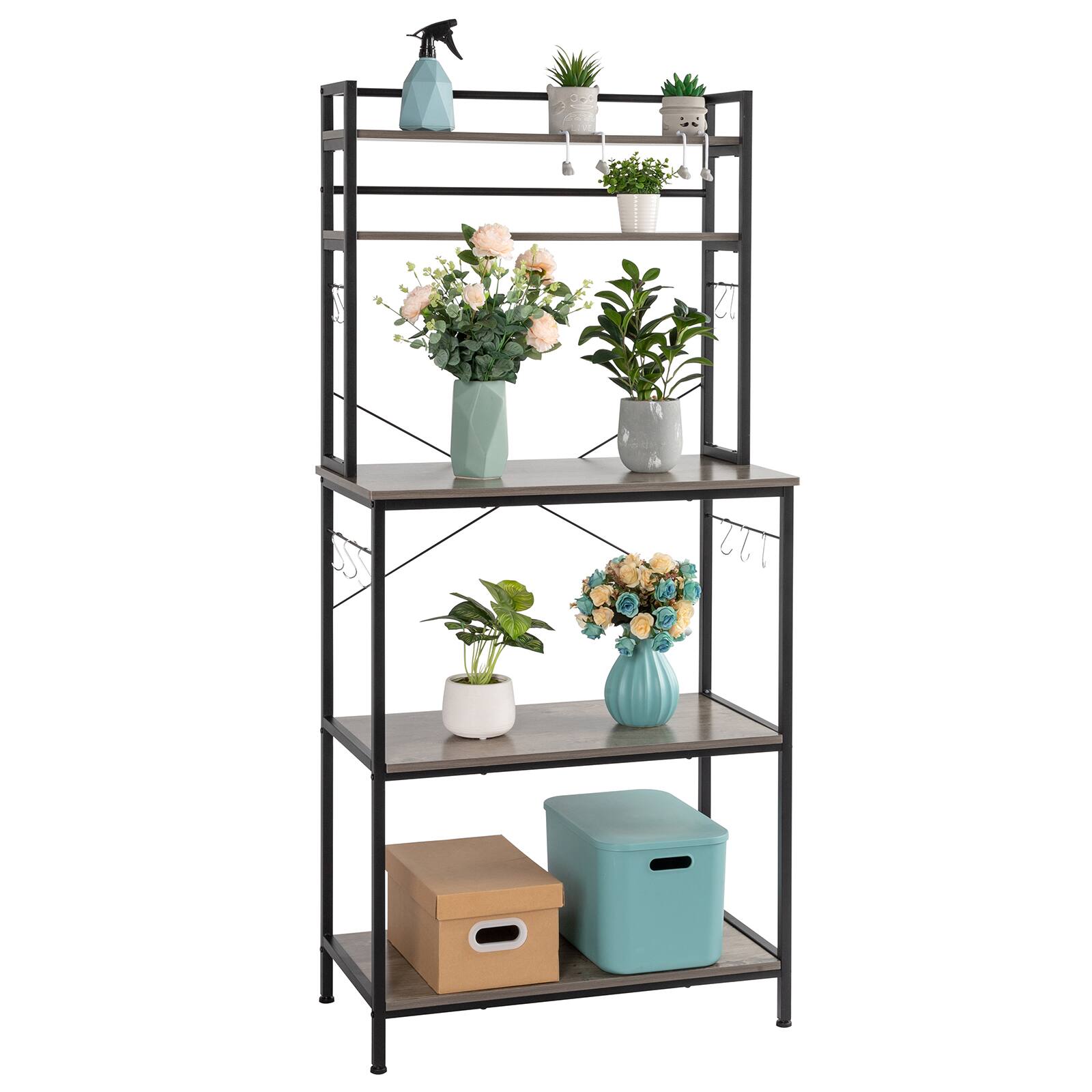 SlickBlue 5 Tier Kitchen Bakers Rack with 10 S Shaped Hooks Space ...