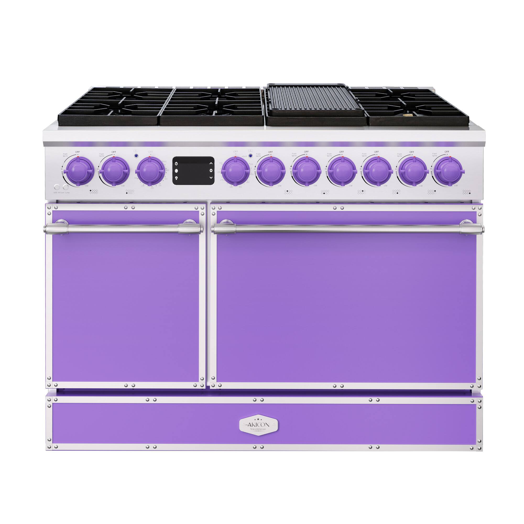 Angle. Akicon - Akicon 6.7 Cu.ft Freestanding Gas Rapid Convection Range with 8 Sealed Burners and Cast Iron Grates in Dahlia Purple - Dahlia Purple.