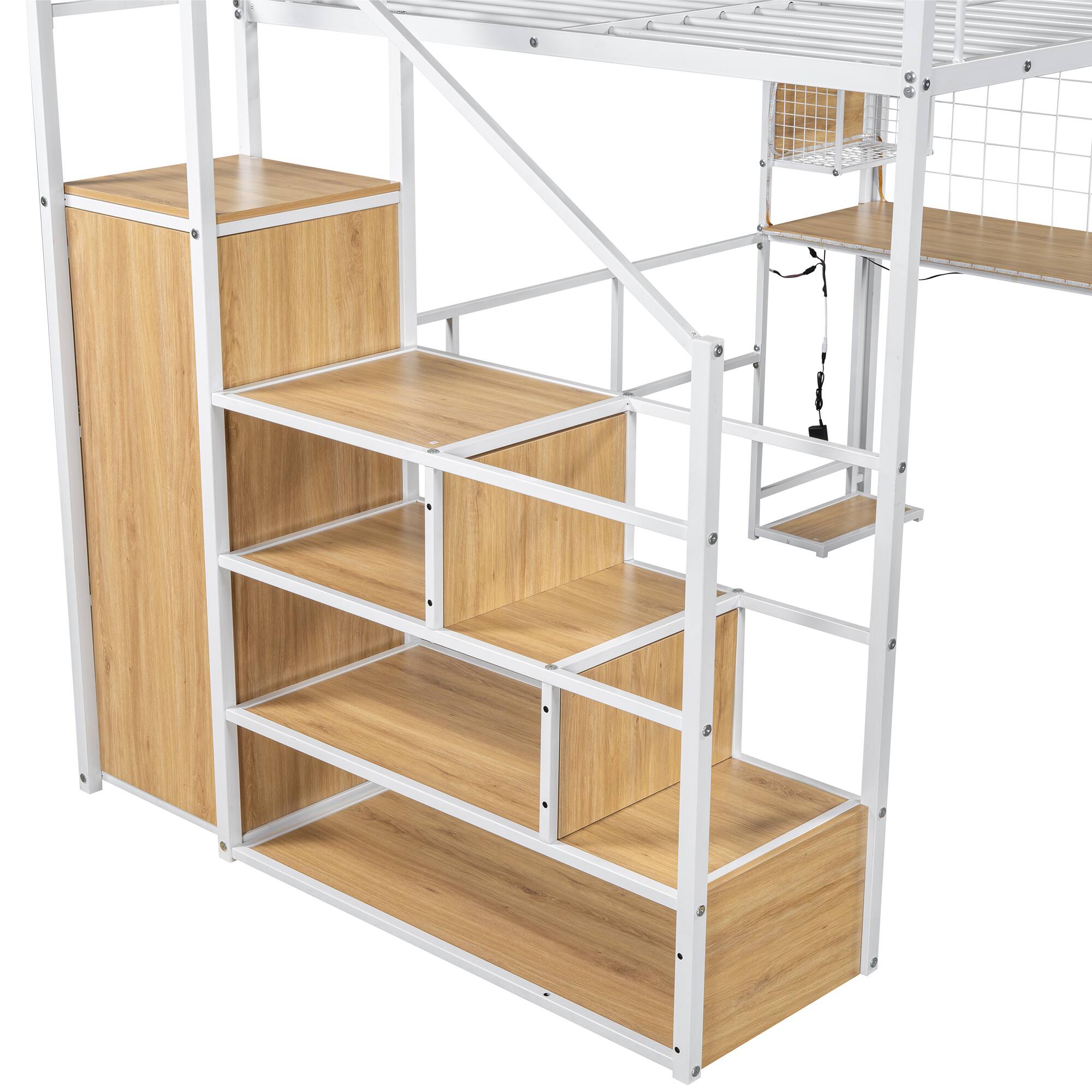 Alt View 1. Anysun - Anysun Full Size Metal Loft Bed with Storage Wardrobe and Staircase, Assembly Required - White.