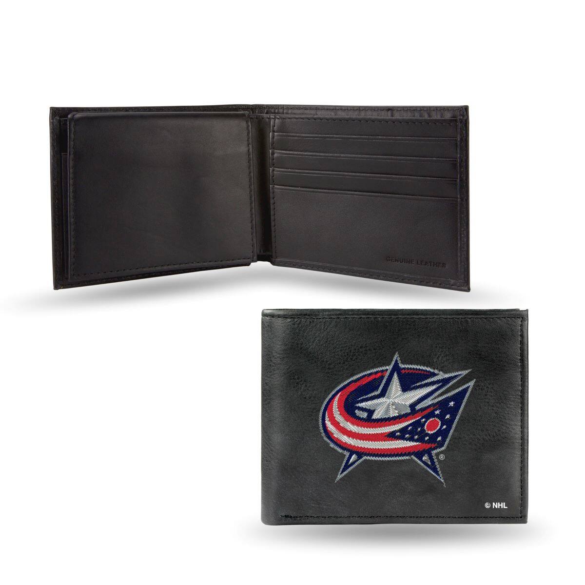 Rico Industries - Columbus Blue Jackets Embroidered Team Logo Black Leather Passcase Bifold Wallet - Multi