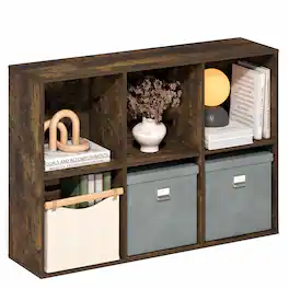 Furinno - LUDER Book Shelf, 6-Cube Bookshelf, Bookcase with Open Shelves, 9.5 x 24.6 x 35.4 - Amber Pine