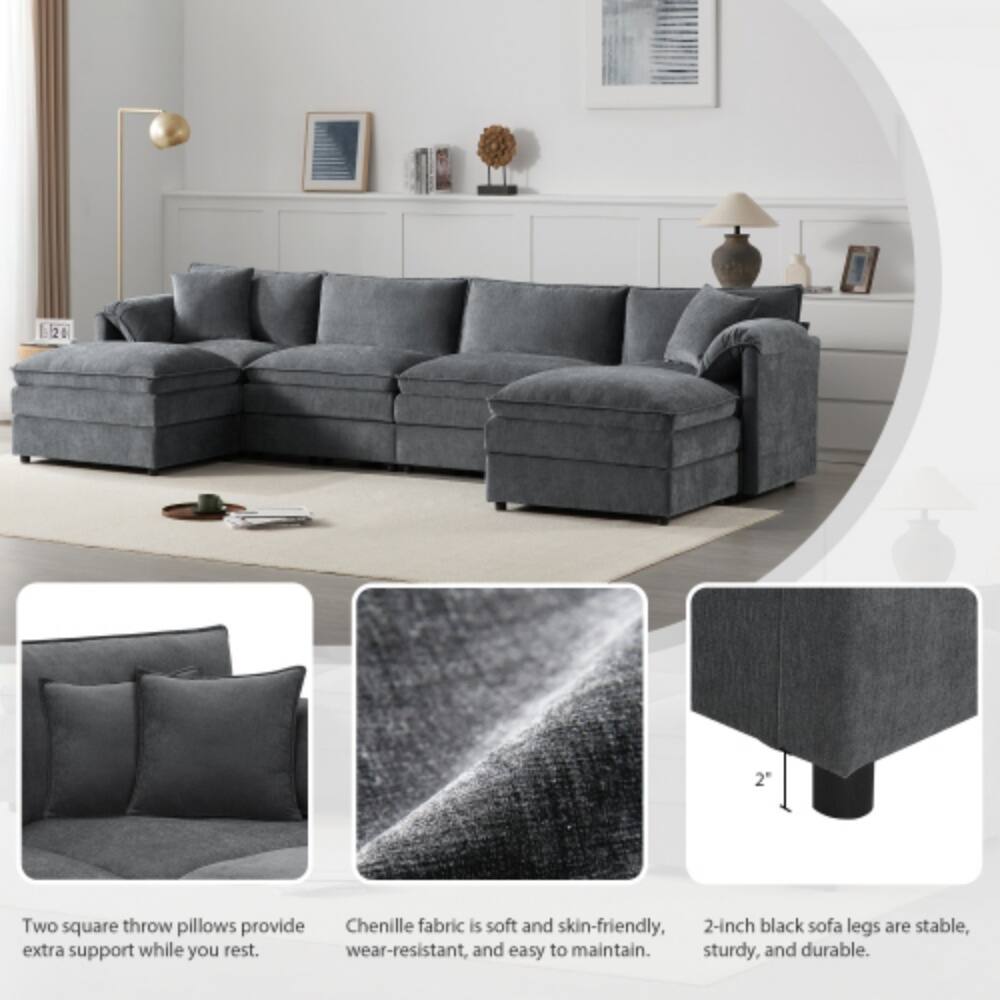 Two square throw pillows provide extra support while you rest.  
Chenille fabric is soft and skin-friendly, wear-resistant, and easy to maintain.  
2-inch black sofa legs are stable, sturdy, and durable.