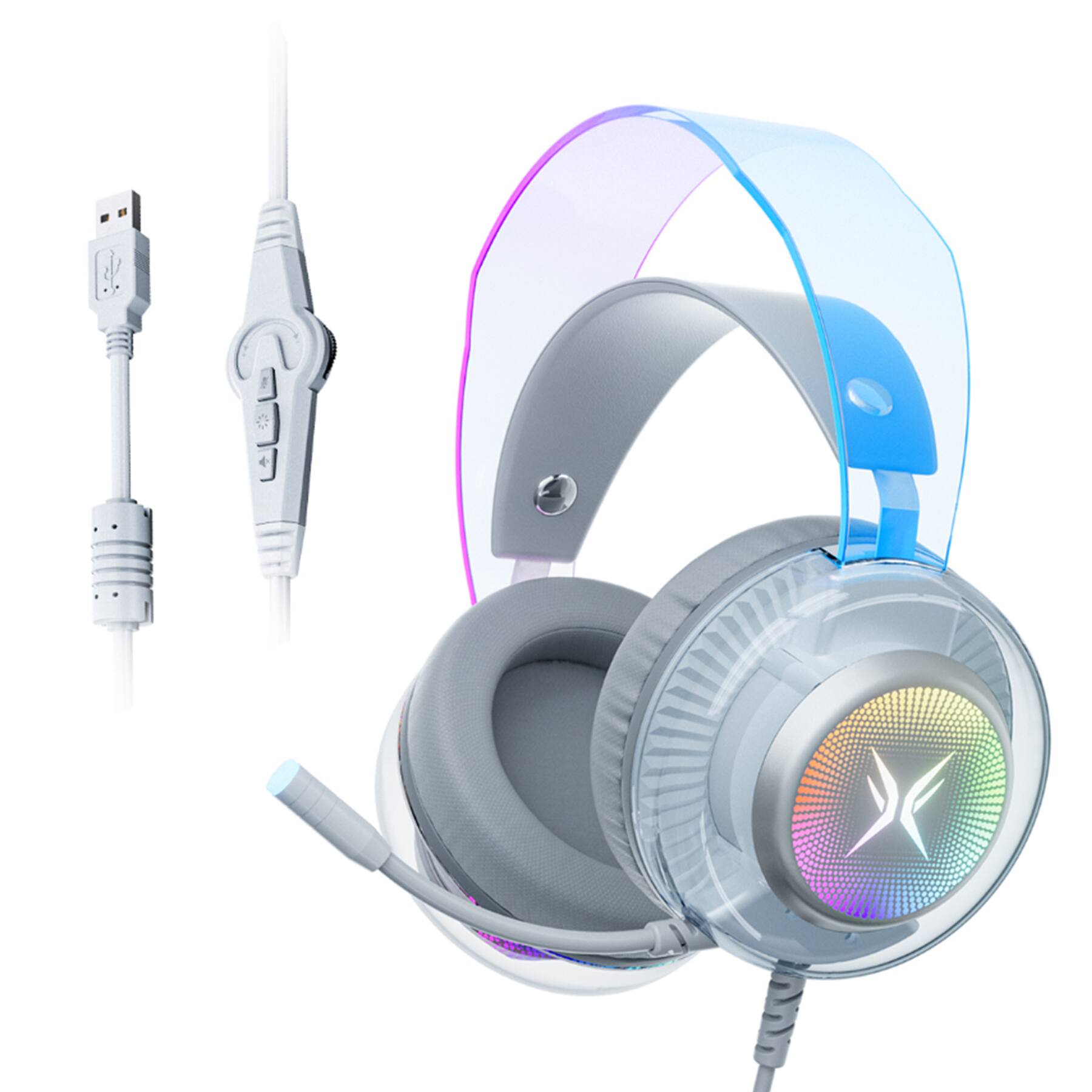 Front. VEAT00L - Pro USB Gaming Headset for PC, Computer Headphones with Noise-Cancelling Mic, 7.1 Surround Sound, RGB Light.