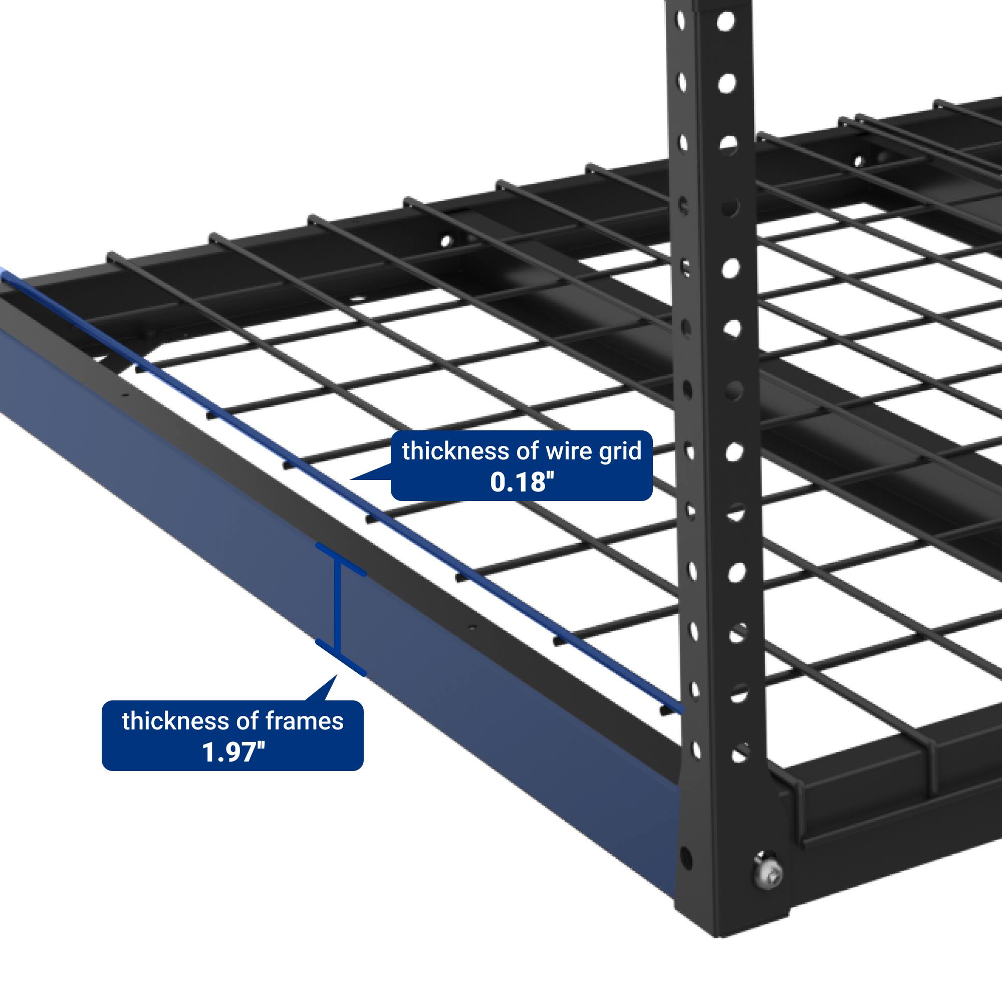 thickness of wire grid 0.18"  
thickness of frames 1.97"