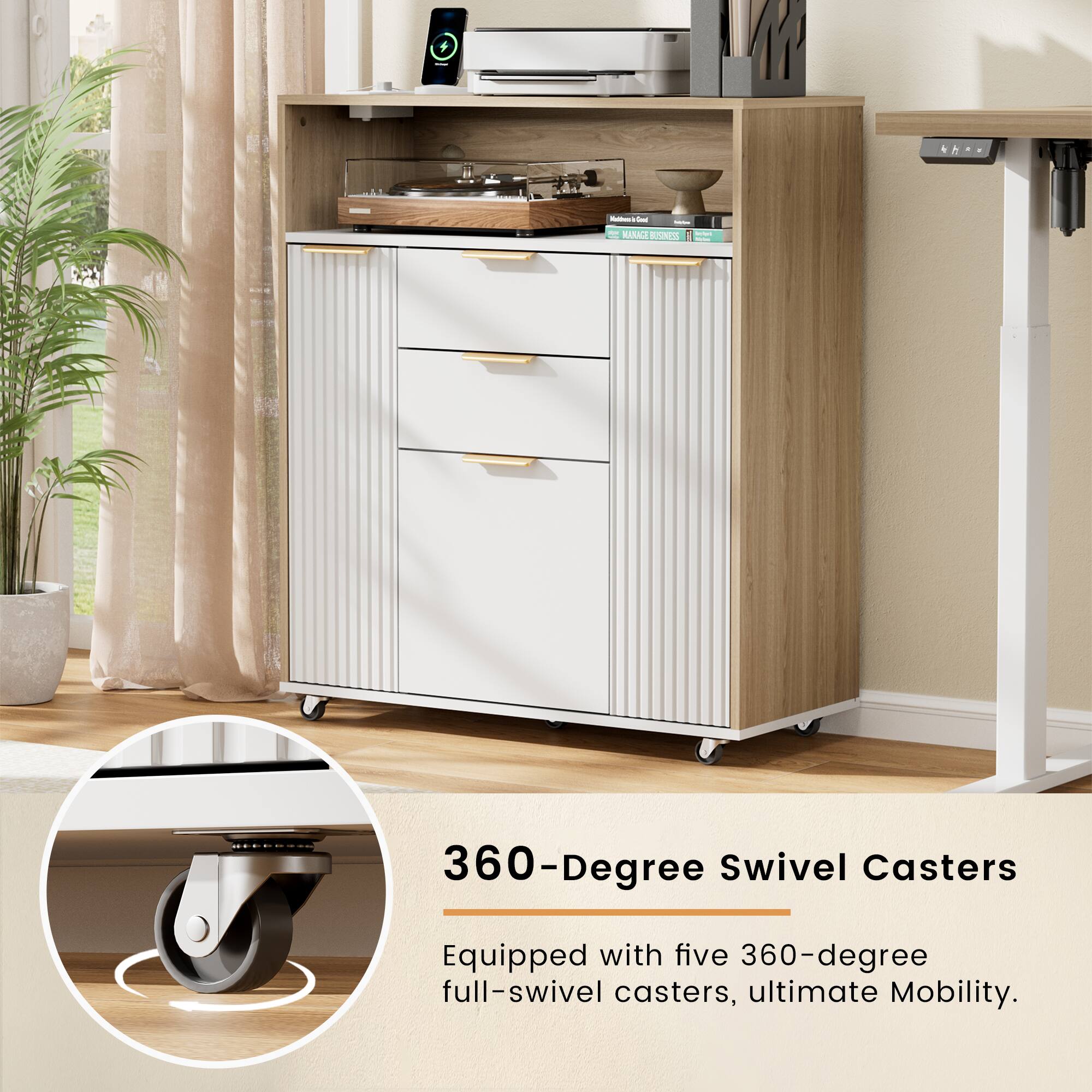 360-Degree Swivel Casters  
Equipped with five 360-degree full-swivel casters, ultimate Mobility.