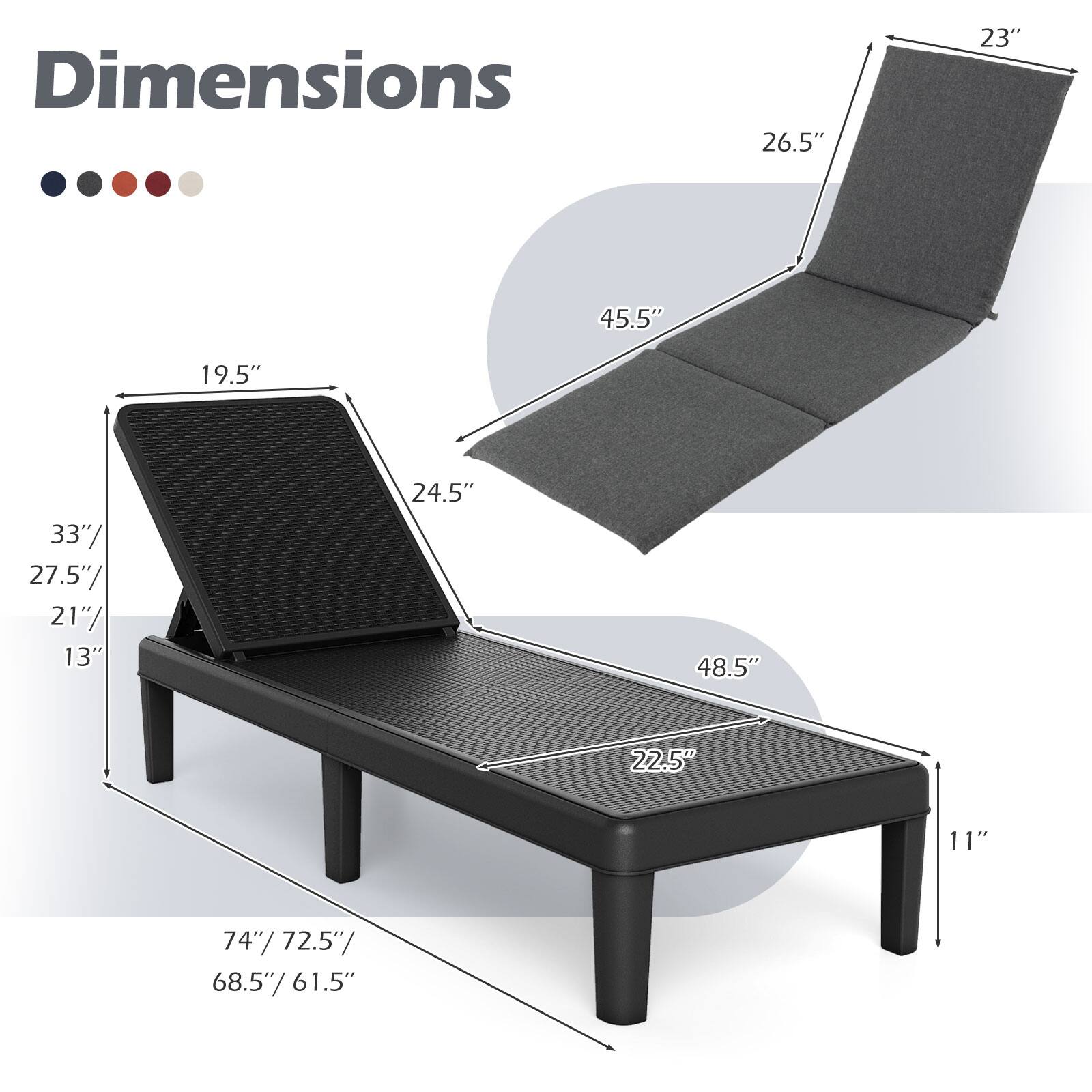 Dimensions: 26.5" x 23" x 45.5" x 19.5" x 33" x 27.5" x 21" x 13" x 24.5" x 48.5" x 22.5" x 11" x 74" x 72.5" x 68.5" x 61.5"