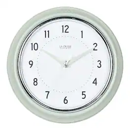 La Crosse Clock Co. - 9.5 Inch Retro Diner Silent Sweep Quartz Wall Clock - Pistachio Green