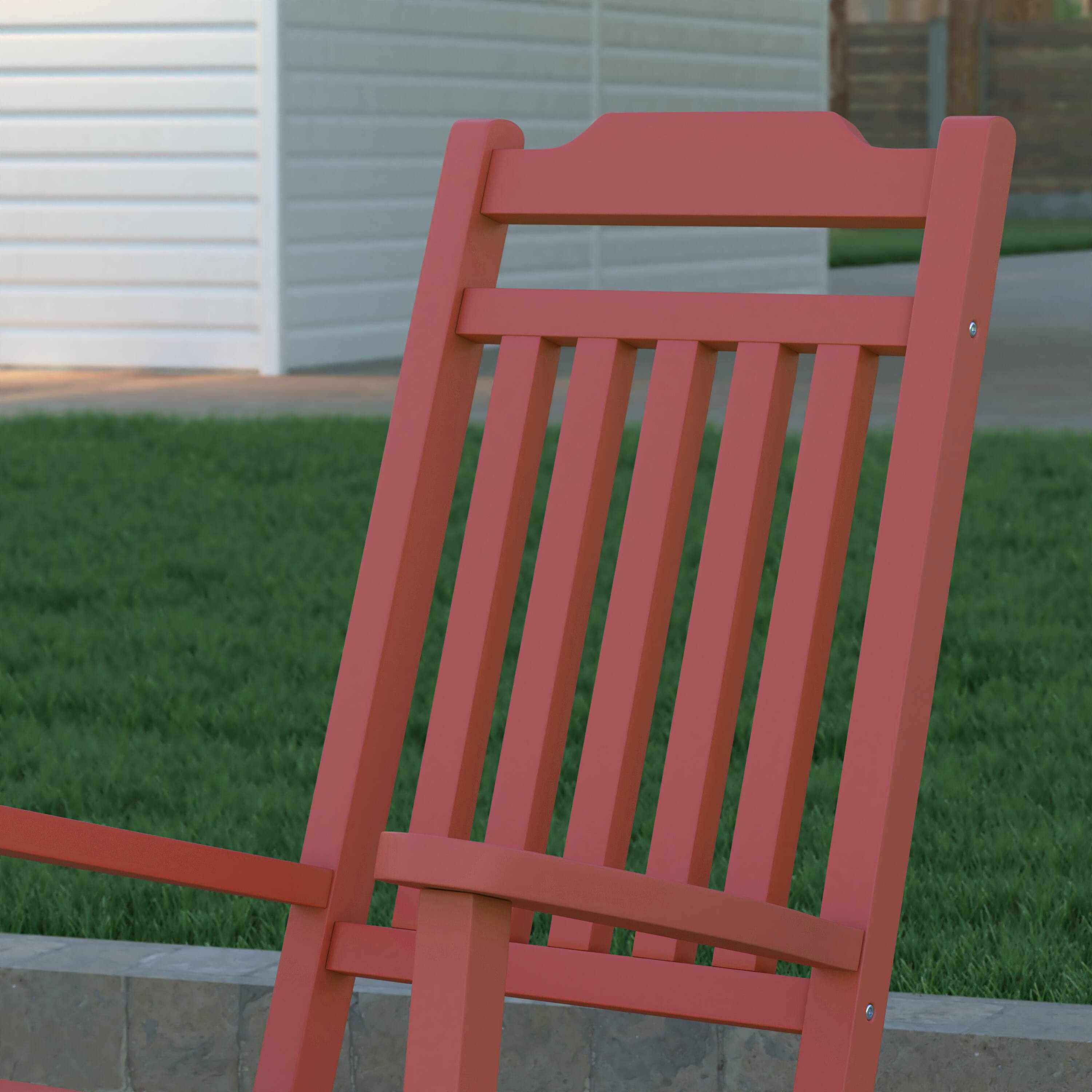 Alt View 4. Emma + Oliver - All-Weather Poly Resin Wood Rocking Chair - Patio and Backyard Furniture - Red.