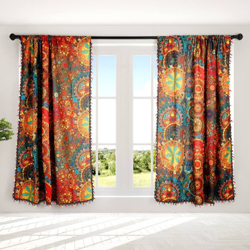 Alt View 3. Oumilen - 2-Pack Boho Mandala Curtains, Colorful Circle Print Window Curtains with Multicolor Tassels Rod Pocket 60x86 Inch - Multicolor.
