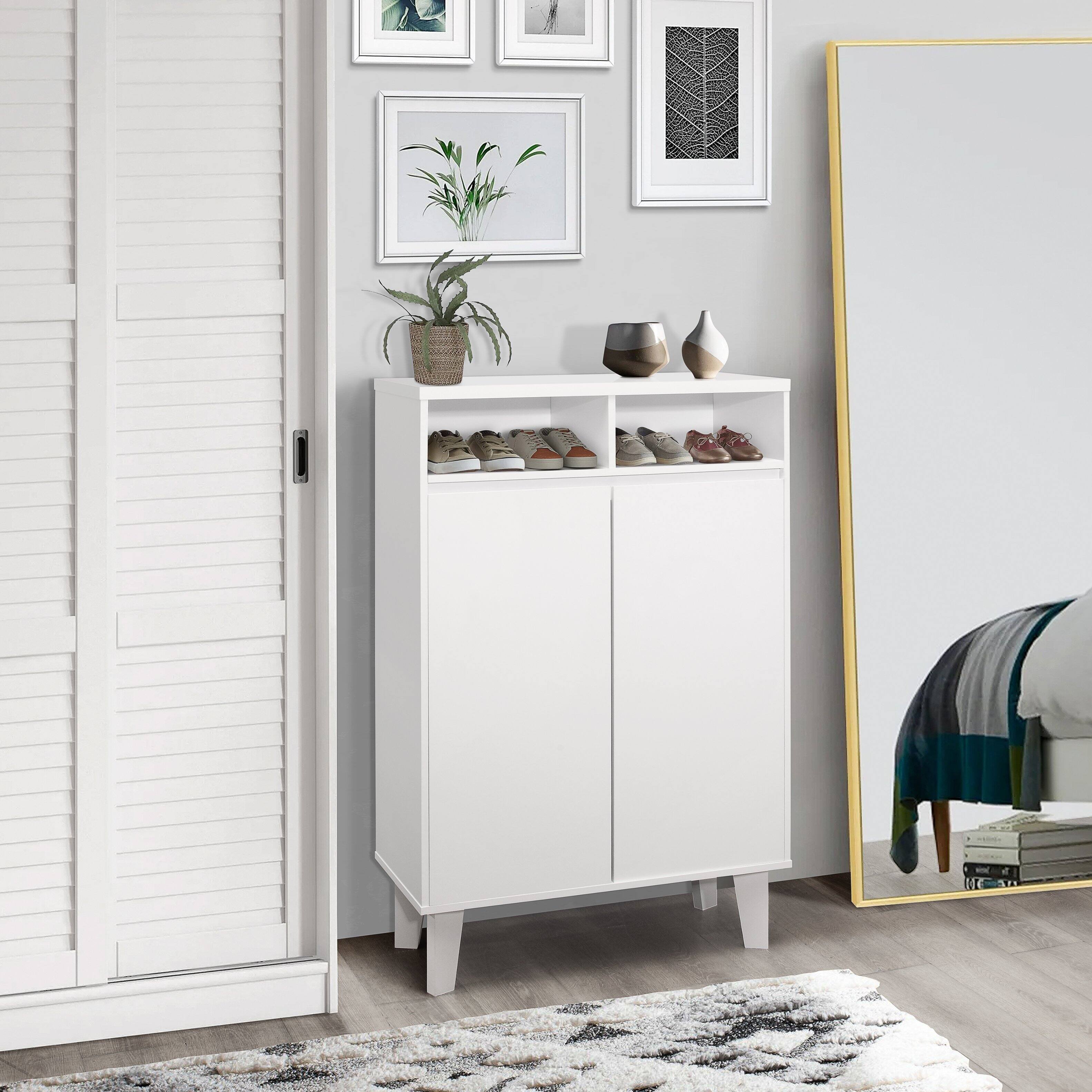 Front. Kings Brand Furniture - Kings Brand Furniture Elgin 2-Door Shoe Rack Storage Cabinet - White.