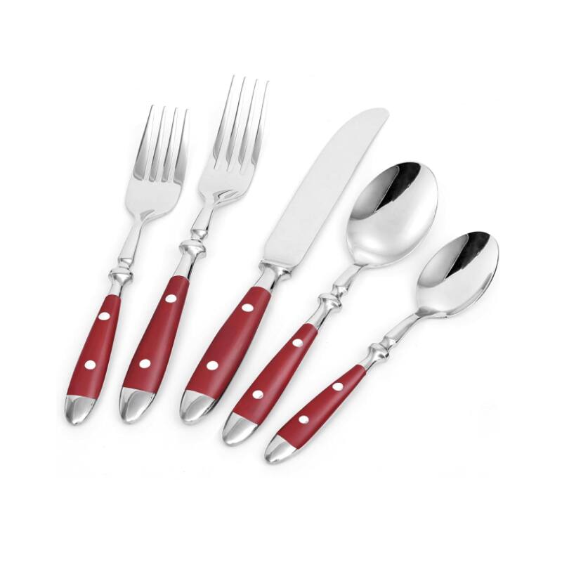 Front. Furno Fusion - Forged Flatware Set With Red Handle - Red Silver.