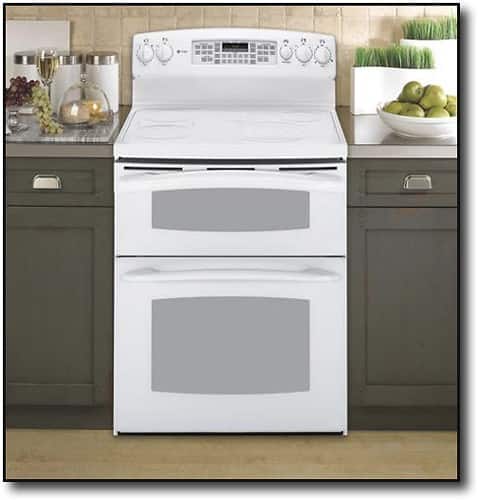 Front Standard. GE - Profile 30" Self-Cleaning Freestanding Double Oven Electric Convection Range - True White.