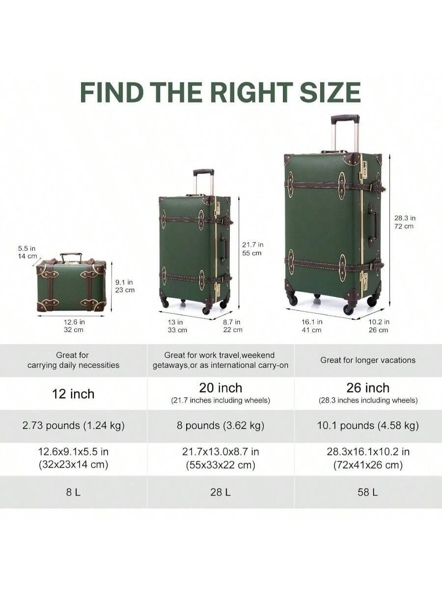 FIND THE RIGHT SIZE

12 inch  
Great for carrying daily necessities  
2.73 pounds (1.24 kg)  
12.6x9.1x5.5 in (32x23x14 cm)  
8 L  

20 inch (21.7 inches including wheels)  
Great for work, travel, weekend getaways, or as international carry-on  
8 pounds (3.62 kg)  
21.7x13.0x8.7 in (55x33x22 cm)  
28 L  

26 inch (28.3 inches including wheels)  
Great for longer vacations  
10.1 pounds (4.58 kg)  
28.3x16.1x10.2 in (72x41x26 cm)  
58 L  

Dimensions:  
5.5 in 14 cm  
9.1 in 23 cm  
12.6 in 32 cm  
13 in 33 cm  
8.7 in 22 cm  
16.1 in 41 cm  
10.2 in 26 cm  
