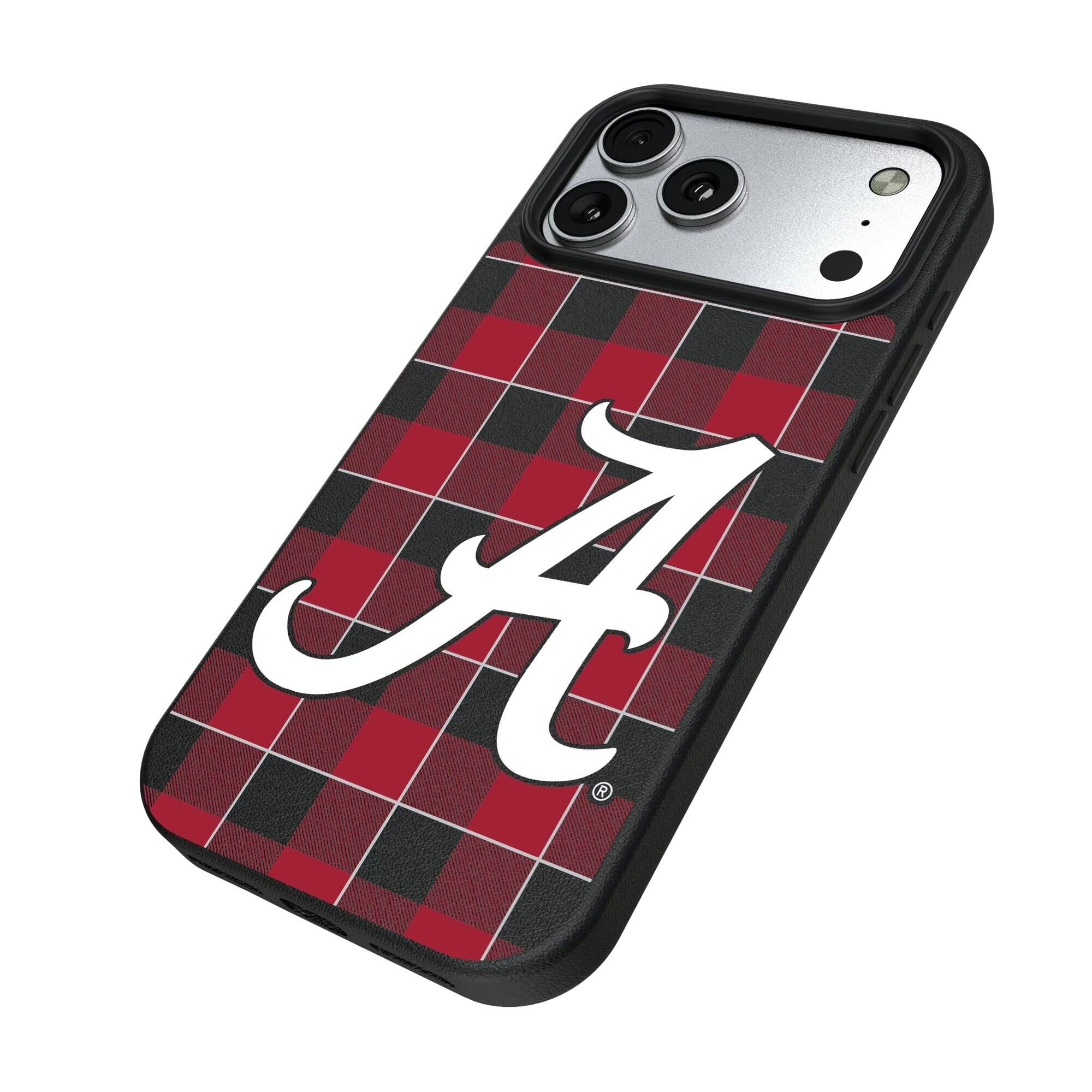 Alt View 1. Keyscaper - Alabama Crimson Tide Plaid Magnetic Bump iPhone Case - 15 Pro Max - Black.