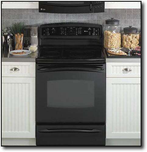 Front Standard. GE - Profile 30" Self-Cleaning Freestanding Electric Convection Range - Black-on-Black.