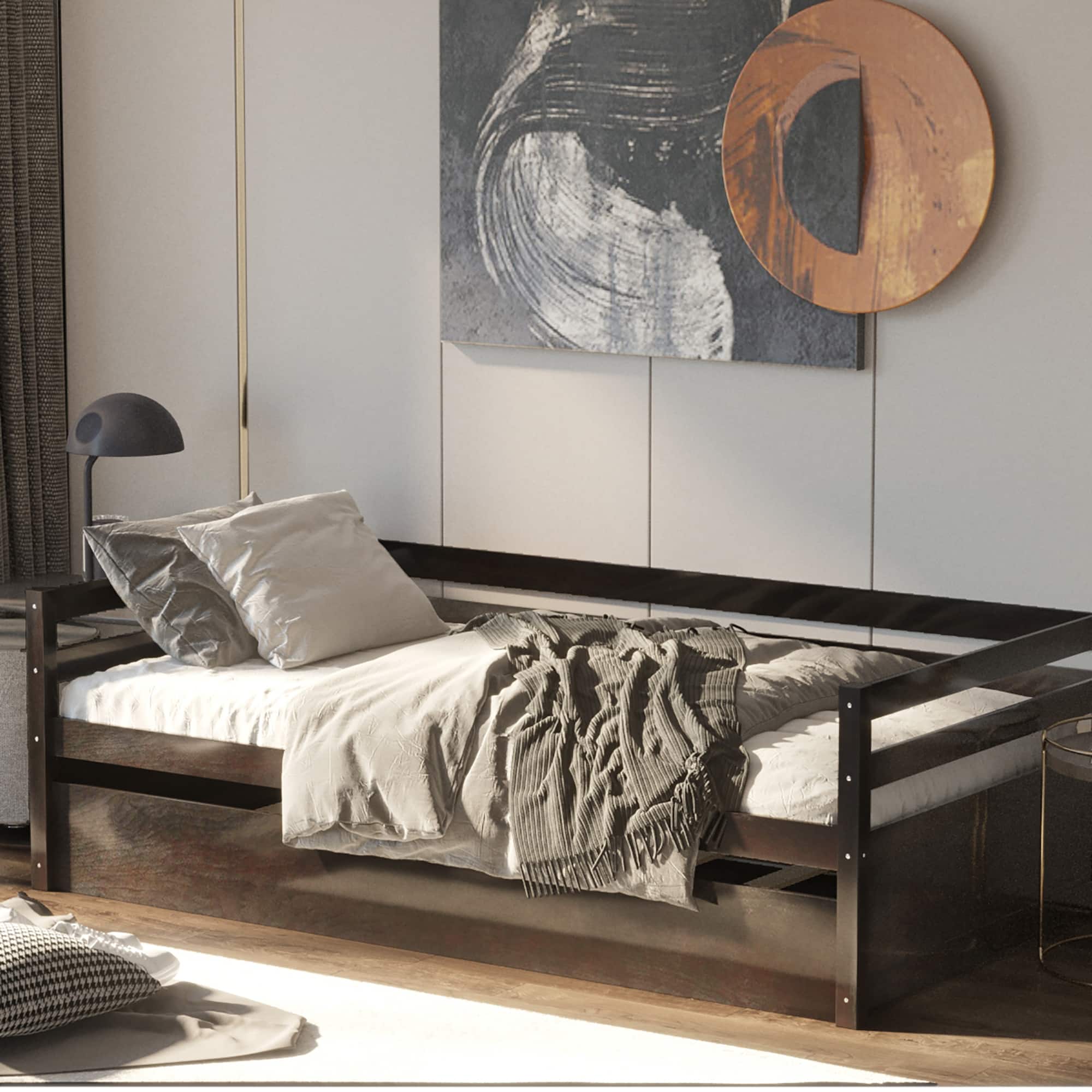 Costway - Twin Size Trundle Daybed Wooden Slat Support Mattress Platform - Espresso