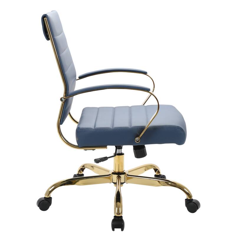Alt View 4. LeisureMod - Benmar Leather Office Chair with Gold Accents, Adjustable Height, Swivel, Ergonomic Design for Home Office or Workspace - Navy Blue.