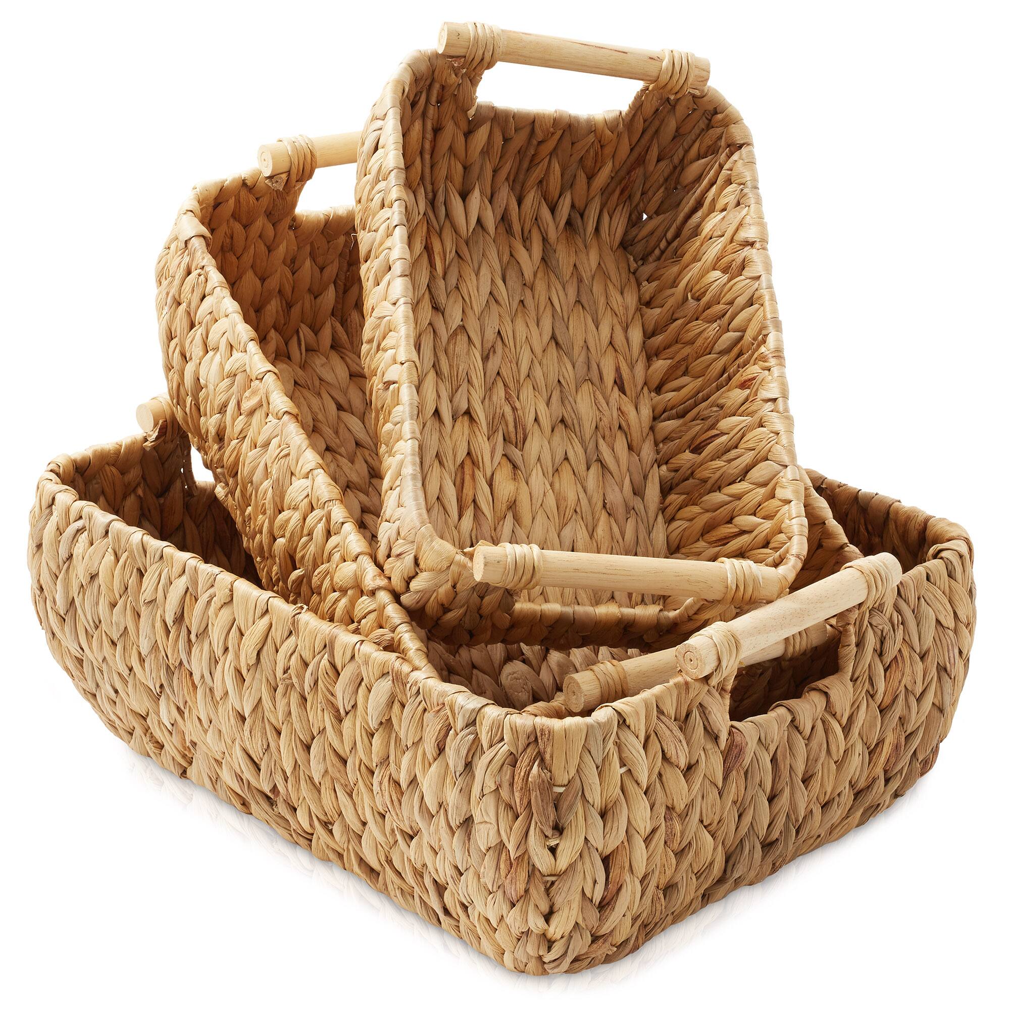 Alt View 1. Casafield - Hyacinth Seagrass Oval Storage Baskets with Wooden Handles - Woven Bins - Natural - Hyacinth.