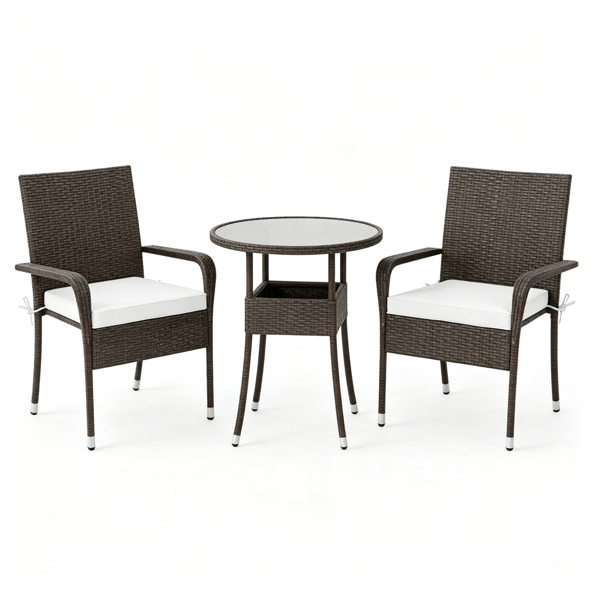 Angle. Mondawe - 25x22.5x33 IN Freestanding PE Rattan Patio Set with 2 Chairs and Table 3-Piece - Mix Brown+Beige.
