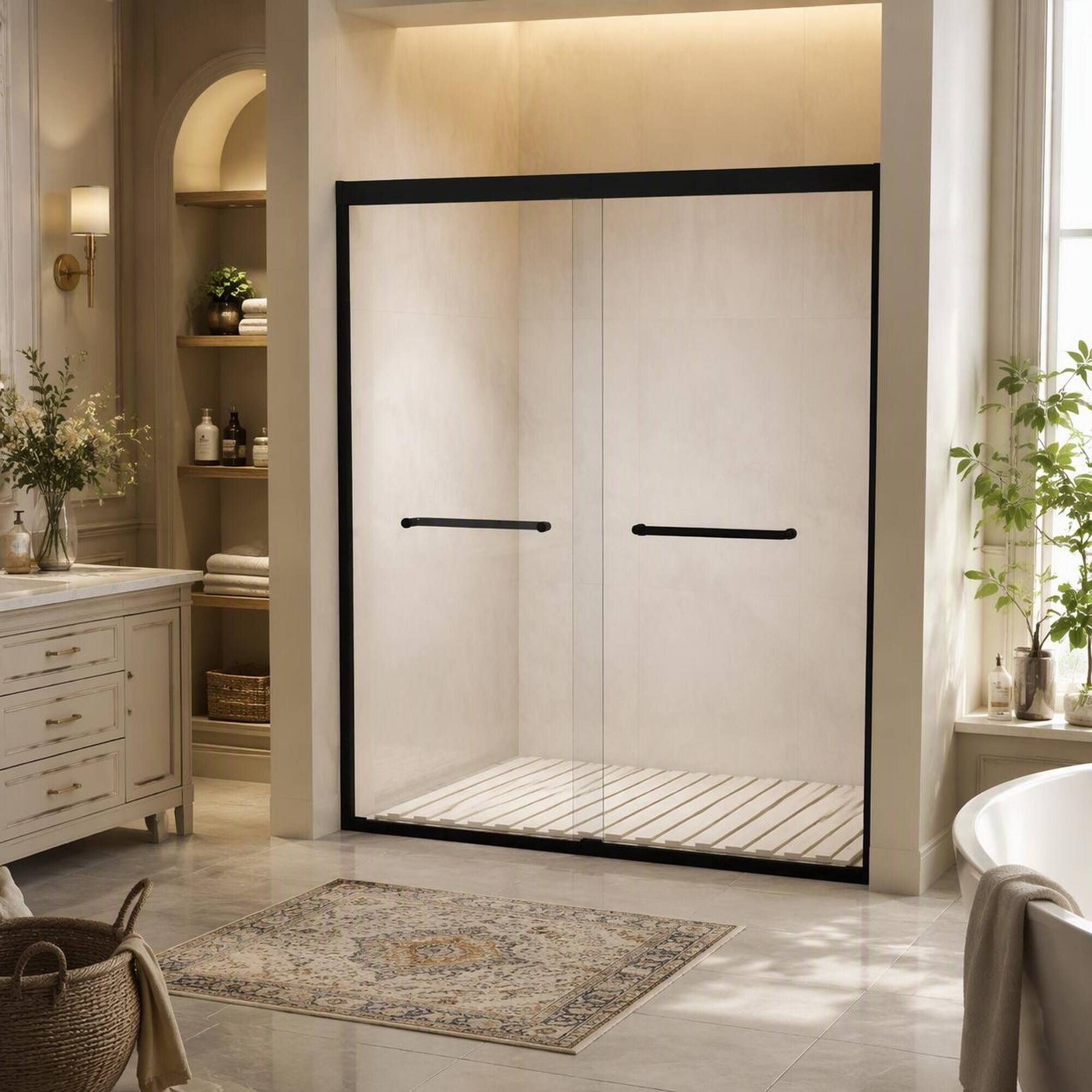 RYHNUYNE 50 54 In W X 72 In H Aluminum Frame Double Sliding Shower Door ...