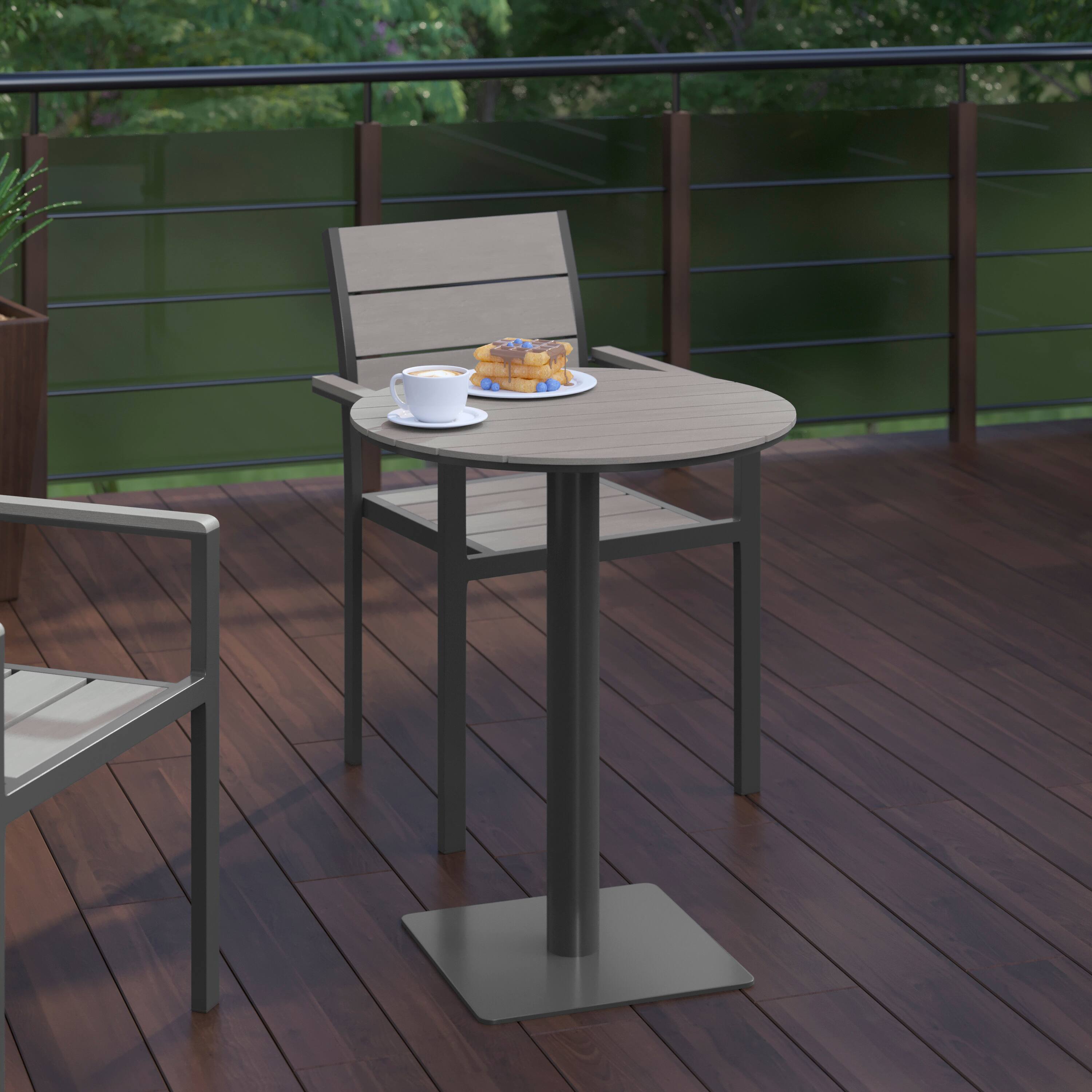 Alt View 3. Flash Furniture - Finch Commercial Grade Round 24" Table with Faux Teak Poly Slats and Steel Frame, Gray/Gray - Gray.