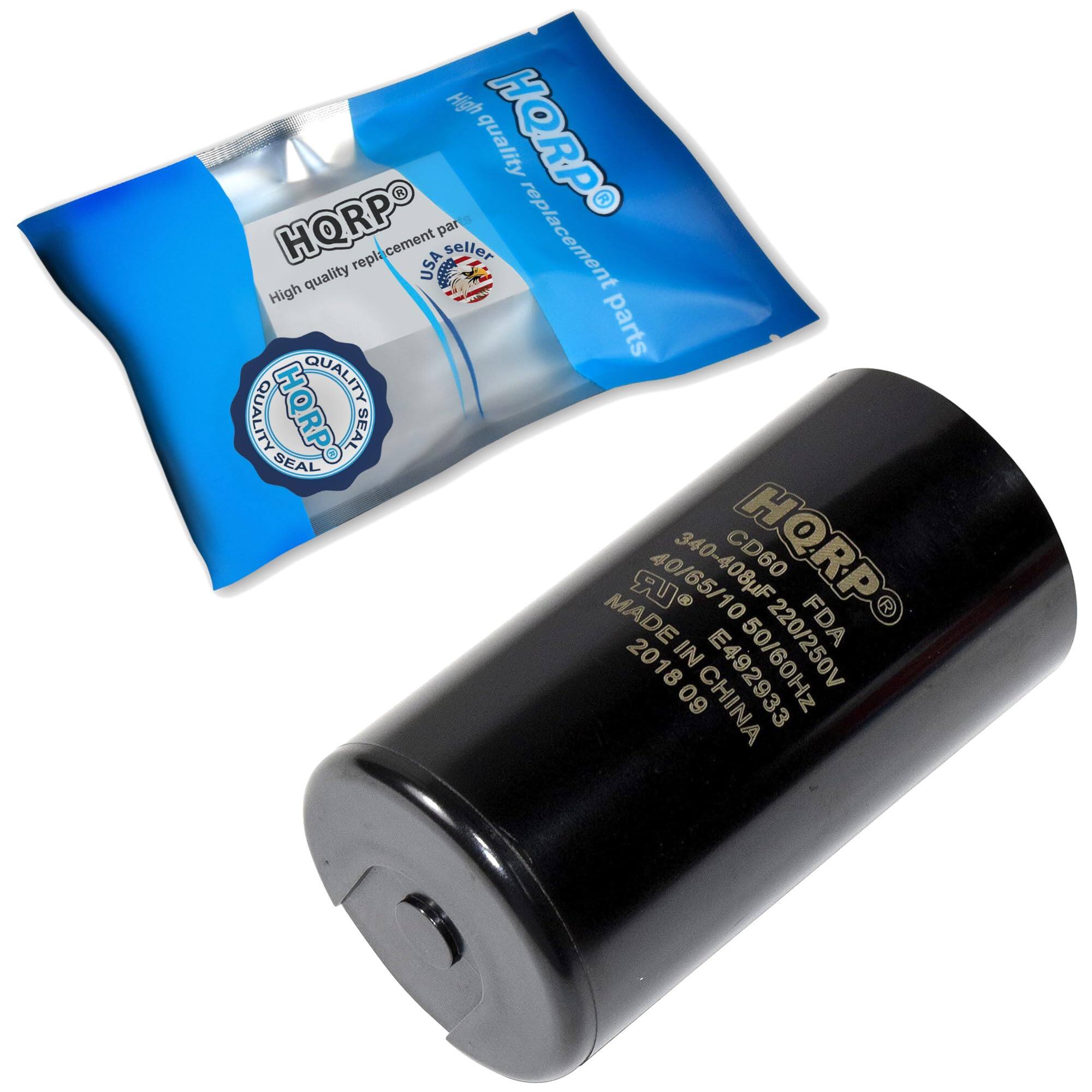 High quality replacement parts  
HQRP  
High quality replacement parts  
USA seller  
QUALITY  
HQRP SEAL  
MADE IN CHINA  
CD60  
40/65/10  
2018  
E492933  
220/250V  
60  
FDA  
340μF 50/60Hz  
E492933  
2018 09