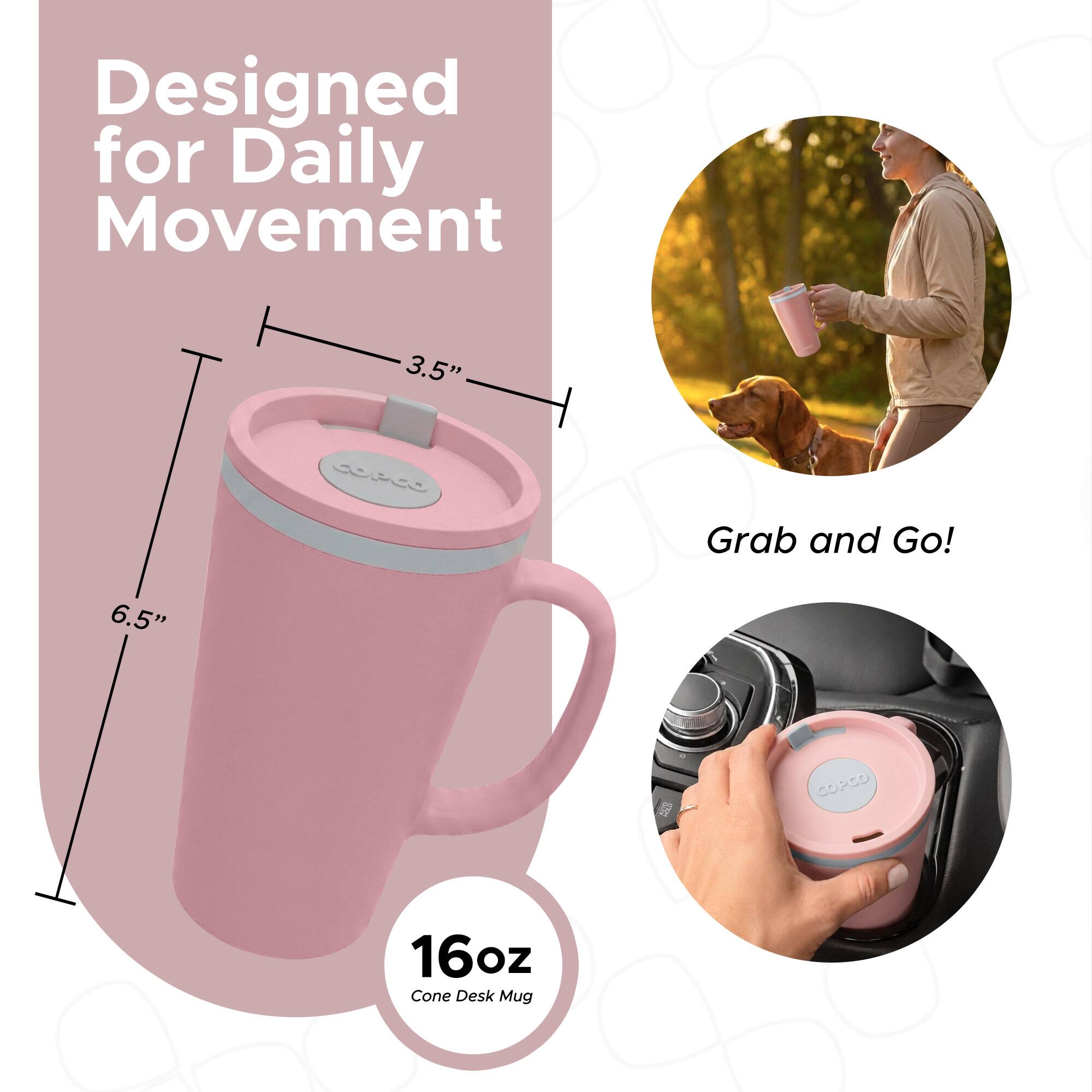 Designed for Daily Movement  
3.5" Grab and Go!  
6.5"  
16oz Cone Desk Mug