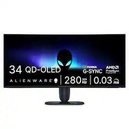 Alienware - 34" QD-OLED UWQHD 280Hz .03ms FreeSync Premium Pro and G-SYNC Compatible Curved Gaming Monitor w/HDR (HDMI, DisplayPort) - Black