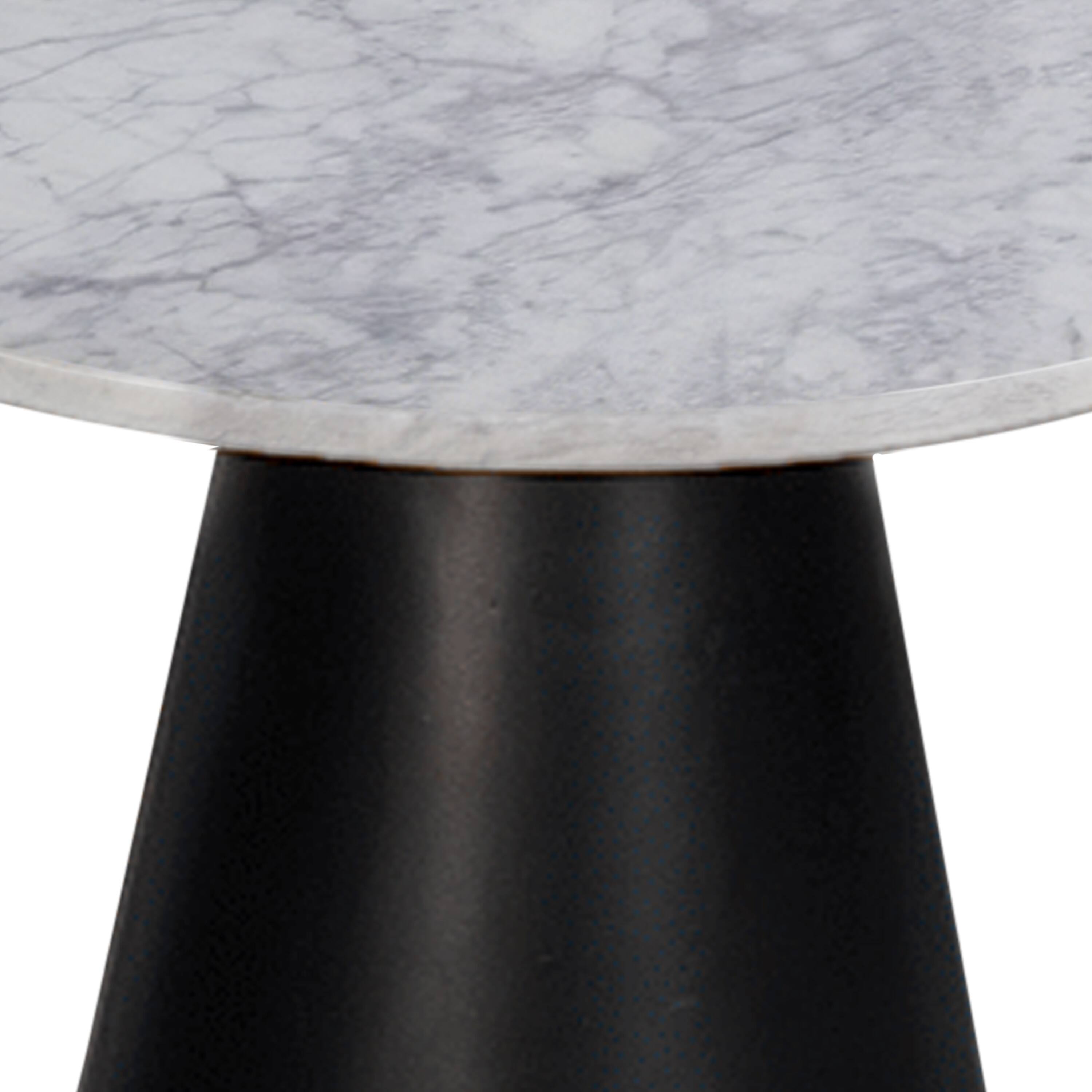 Alt View 2. Manhattan Lane - Riko Side End Table, White Natural Marble 18 Inch Round Top, Modern Black Pedestal Base - Black, White.