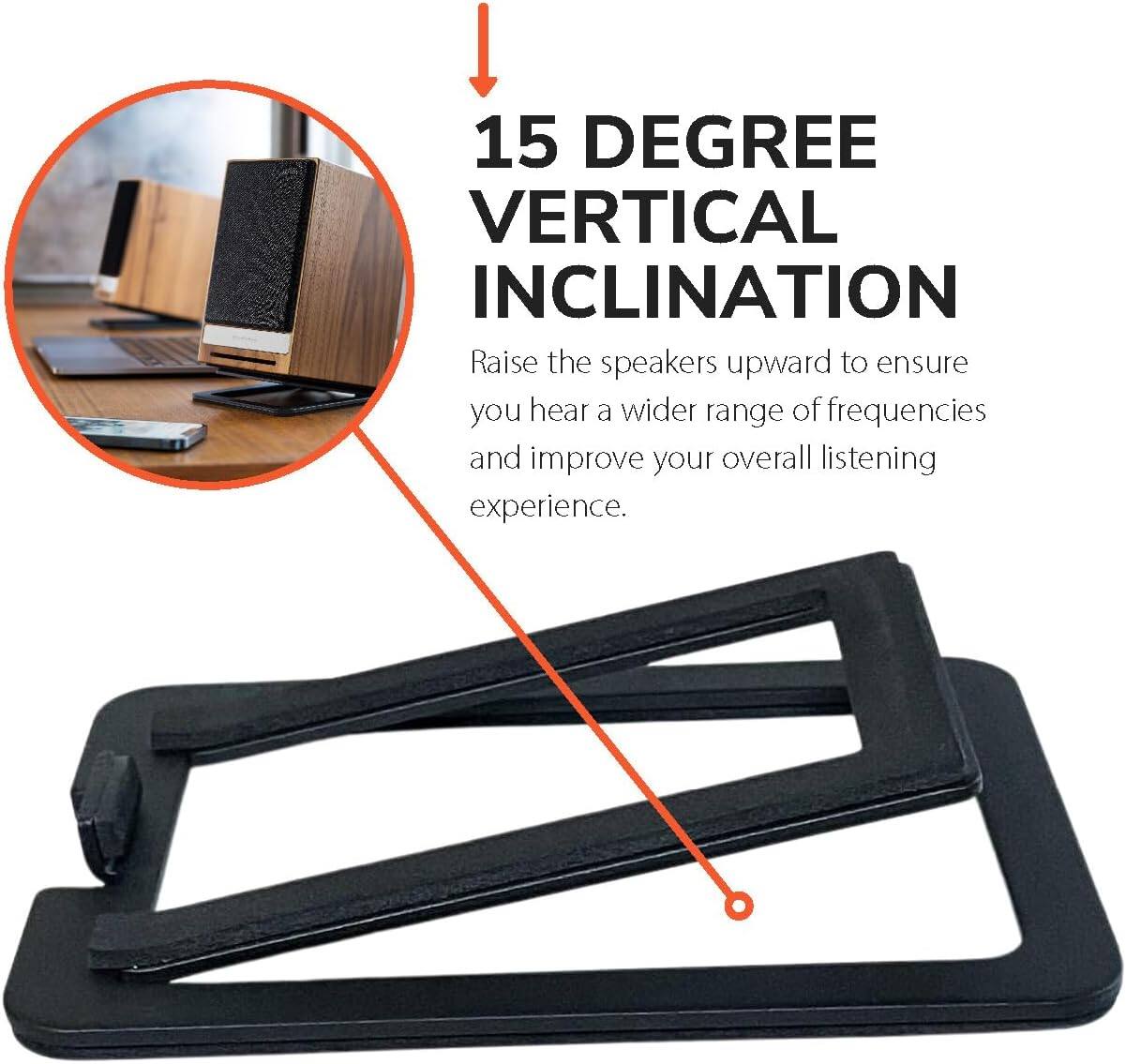 15 DEGREE VERTICAL INCLINATION

Raise the speakers upward to ensure you hear a wider range of frequencies and improve your overall listening experience.