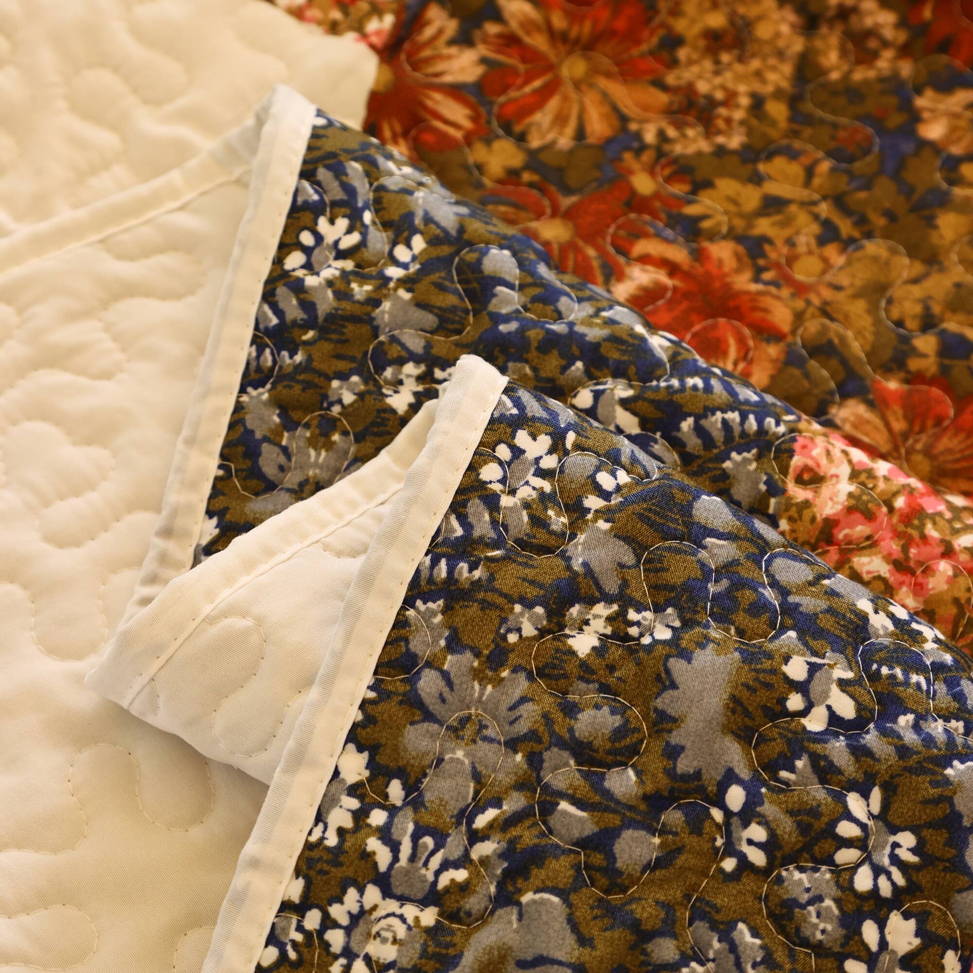 Back. MarCielo - Marcielo 3 Pcs Printed Floral Lightweight Quilt Bedspread Set Queen - multicolour.