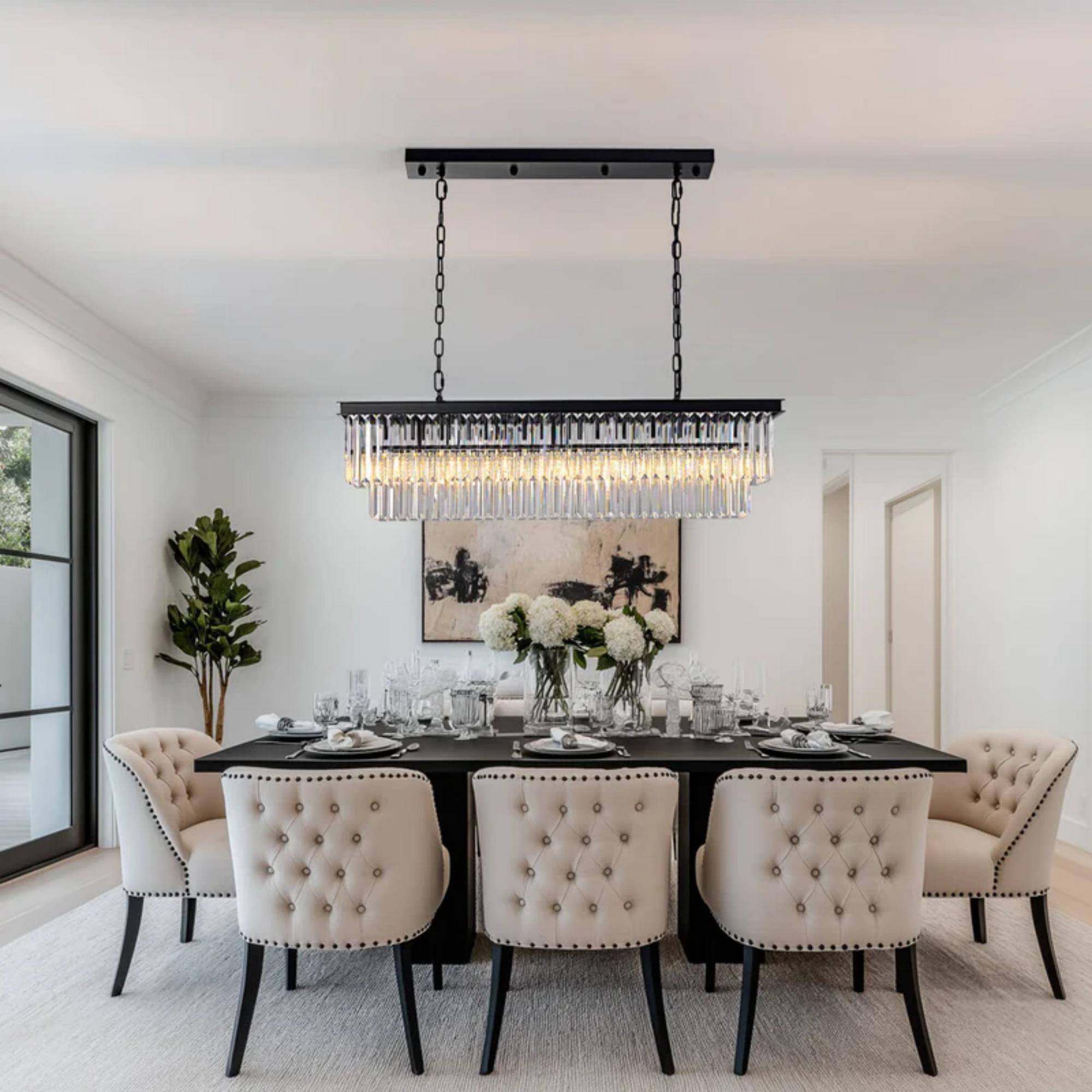 Alt View 1. Siljoy - 39.4-In 7-Light Matte Black K9 Crystal Linear Chandelier, Adjustable Rod Hardwired E12 for Kitchen Island Foyer - Matte Black.