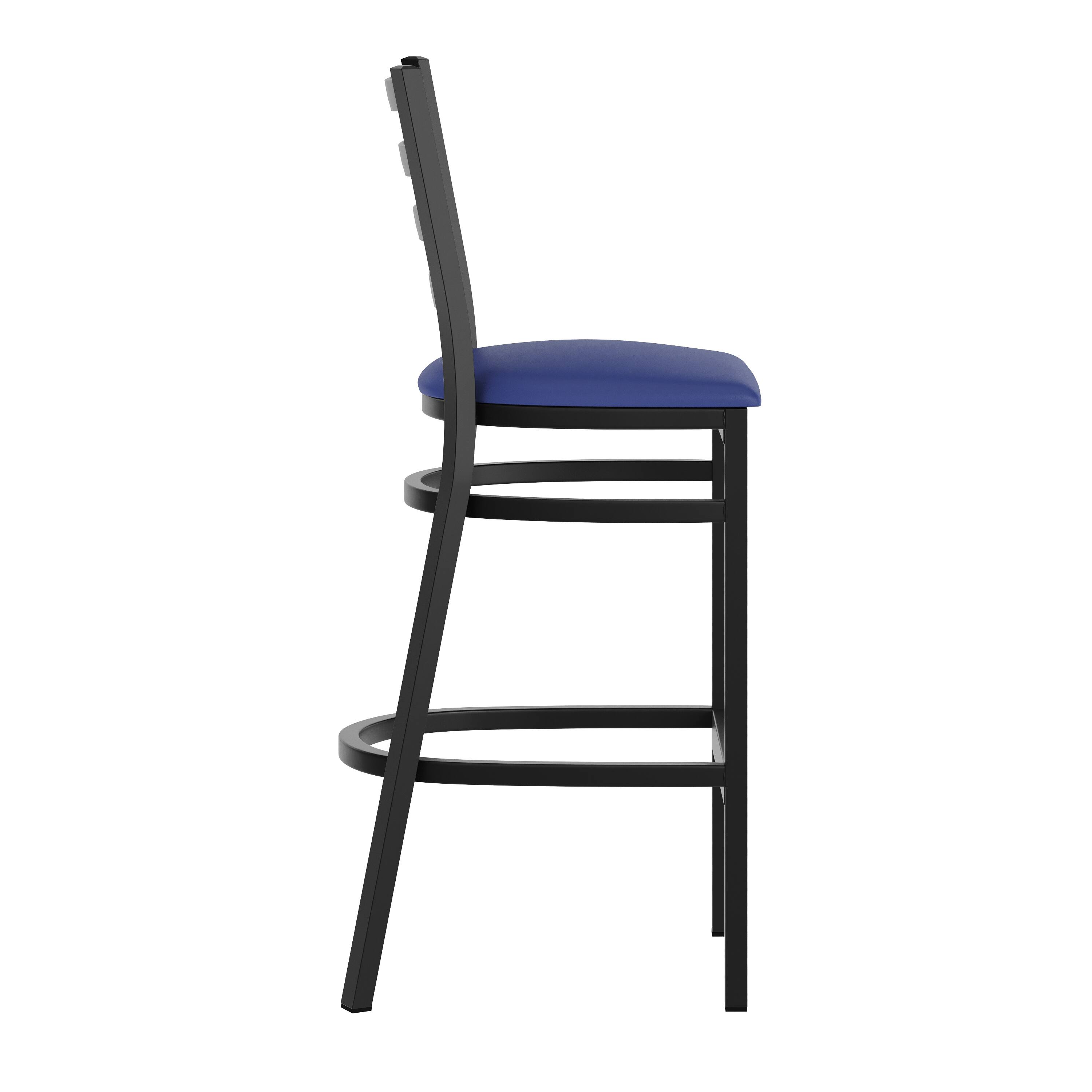 Left. Flash Furniture - HERCULES Black Ladder Back Metal Restaurant Barstool - Blue Vinyl Seat - Blue.