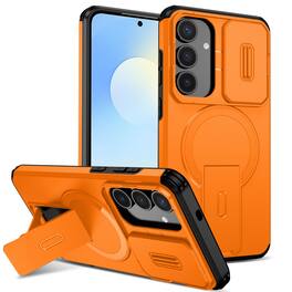 UUCOVER - Magnetic Case for Samsung Galaxy S24,Shockproof TPU+PC Case Compatible with MagSafe Stand Sliding Camera Cover - Orange