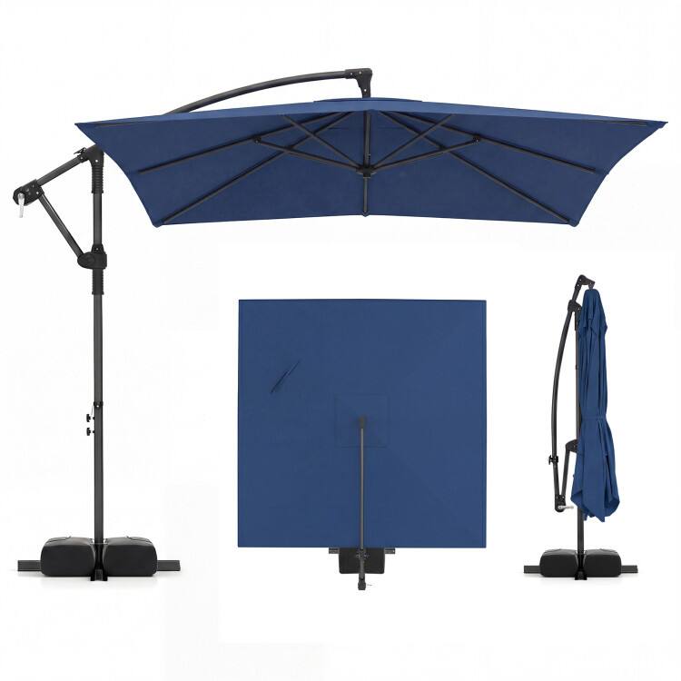 Alt View 4. Mondawe - 8x8 FT Offset Cantilever Square Patio Umbrella 360 Rotation with Base - Navy.