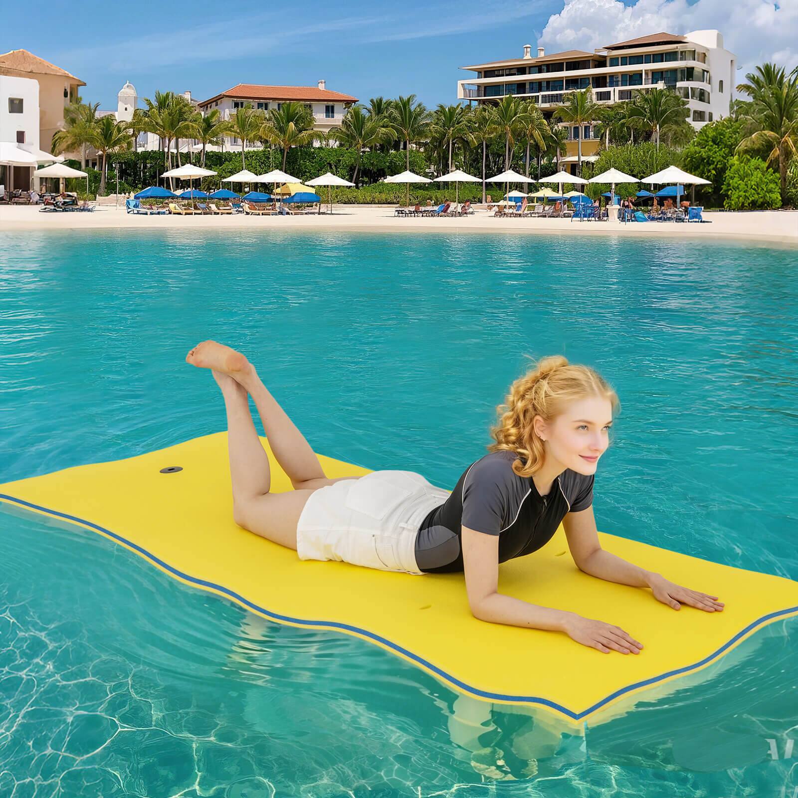 Alt View 3. Costway - Costway 3-Layer Tear-proof Water Mat Floating Pad Island Water Sports Relaxing - Yellow+Blue.