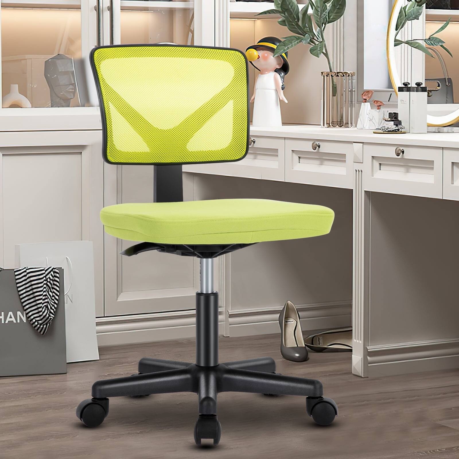Front. AOITUN - Armless Home Office Desk Chair with Adjustable Height, Rolling Mesh Computer Chair for Dorm Small Space, Green - Green.