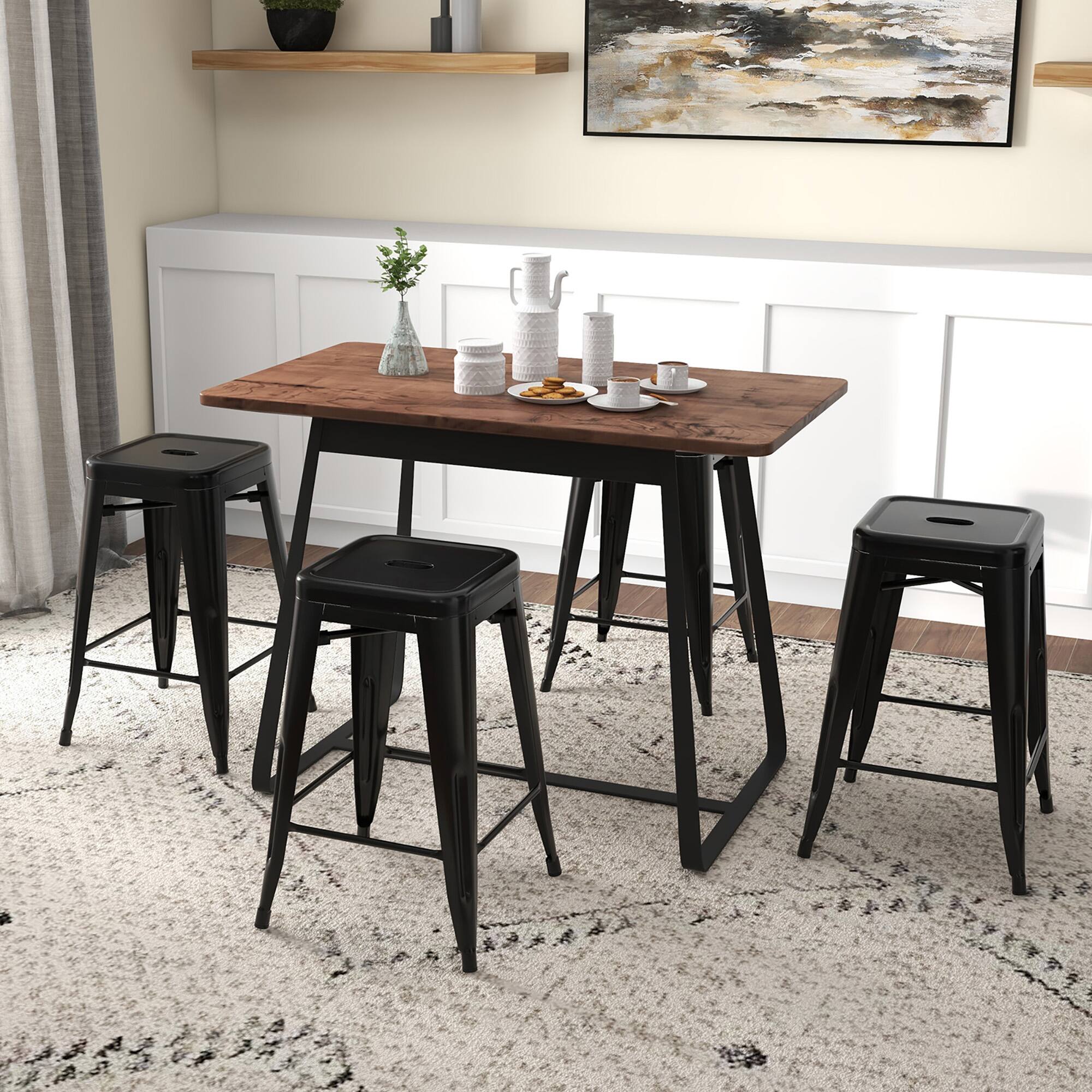 Alt View 5. Gymax - Gymax 24'' Metal Bar Stools Set of 4 w/ Square Seat Patio Bar Stools Home Kitchen Black - Black.