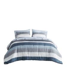 Front. Gracie Mills - Gracie Mills Ware Striped Comforter Set with Bed Sheets - Blue/Grey.