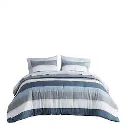 Gracie Mills - Ware Striped Comforter Set with Bed Sheets - Blue/Grey