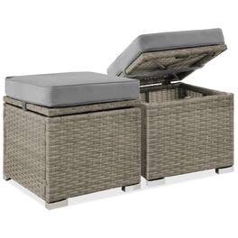 Best Choice Products - Set of 2 Wicker Ottomans, Multipurpose Furniture w/ Removable Cushions - Cement Gray/Taupe