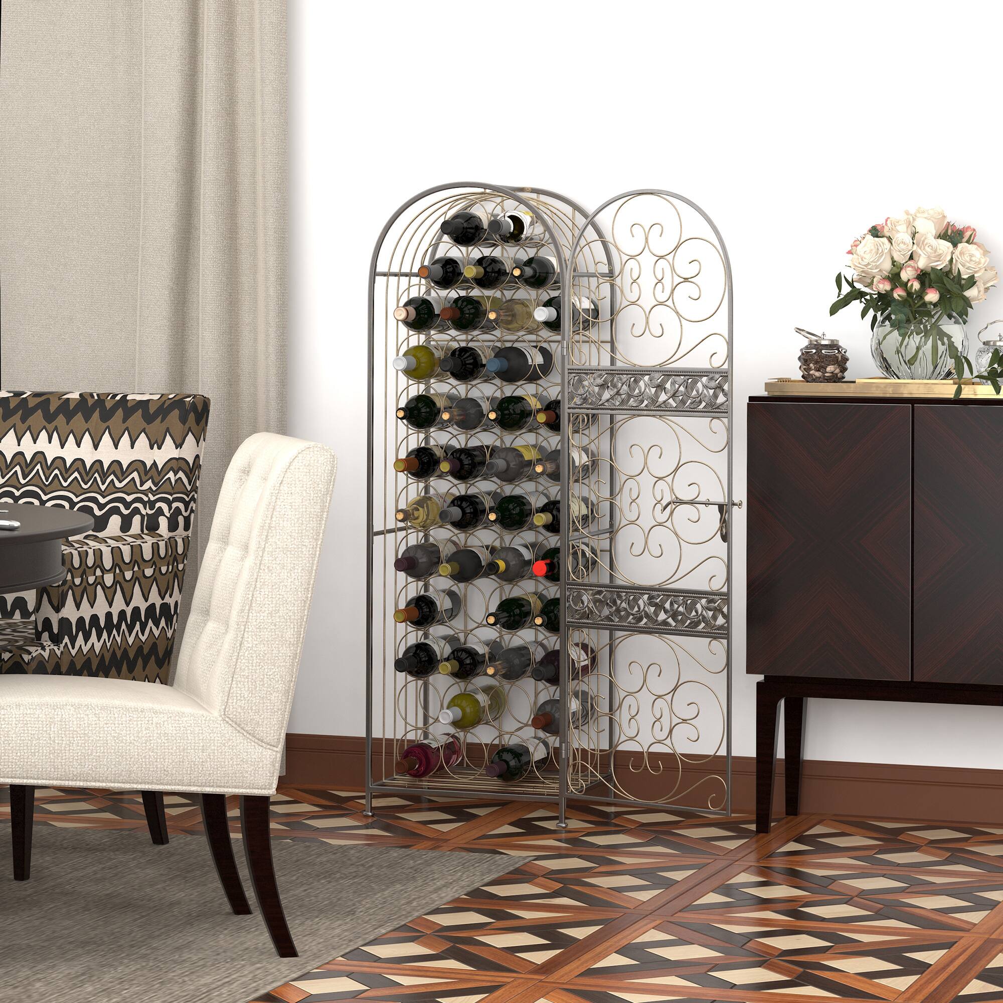 Angle. Homcom - 45 Bottle Wrought Iron Wine Rack Jail with Lock.