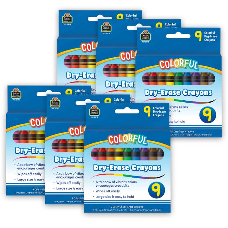 Teacher Created Resources - Colorful Dry-Erase Crayons, 9 Per Pack, 6 Packs