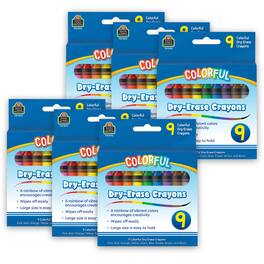Teacher Created Resources - Colorful Dry-Erase Crayons, 9 Per Pack, 6 Packs