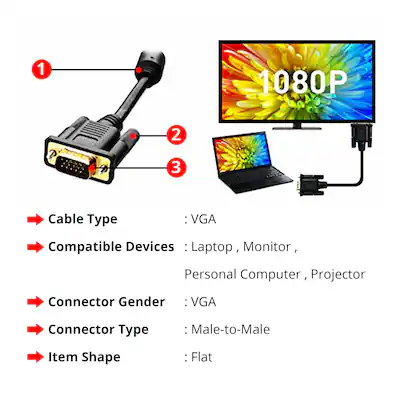 Câble VGA De 15 Broches Mâle à Mâle Pour PC, Ordinateur Portable Moniteur Tv Lcd Led Projecteur A 15 Metres Câble VGA De 15 Broches Mâle à Mâle Pour PC, Ordinateur Portable Moniteur Tv Lcd Led Projecteur A 15 Metres