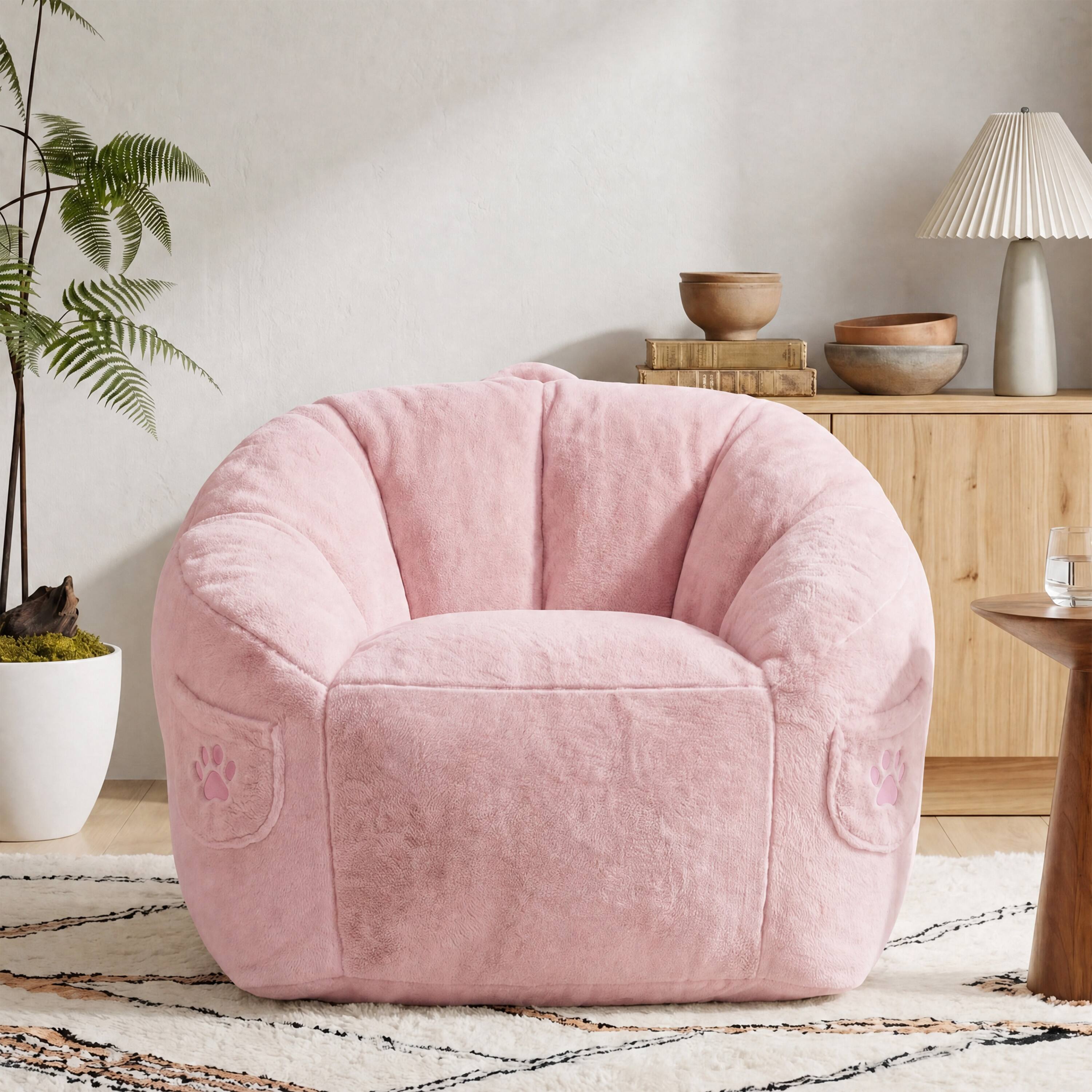 Angle. Vipbear - Bean Bag Chair for Adults,Armrest Chair Accent Chair with Back Support, Single Couch Chair for Bedroom Dorm - Pink.