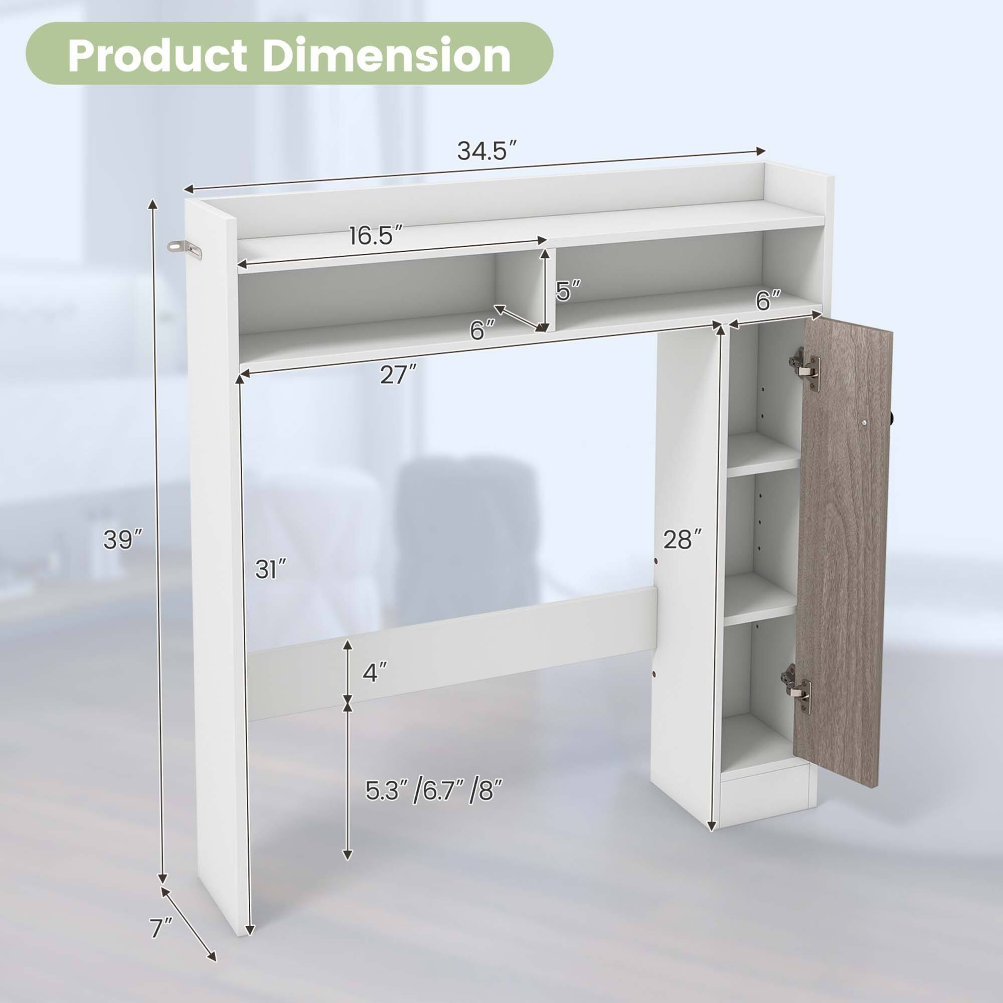 Product Dimension 34.5" 16.5" 6" 27" 39" 31" 28" 4" 5.3" /6.7" /8" 7"