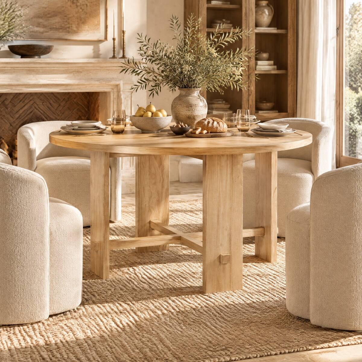 Loheer Wood Dining Table, Round MDF Top and Rubber Wood Base, 47.25 ...