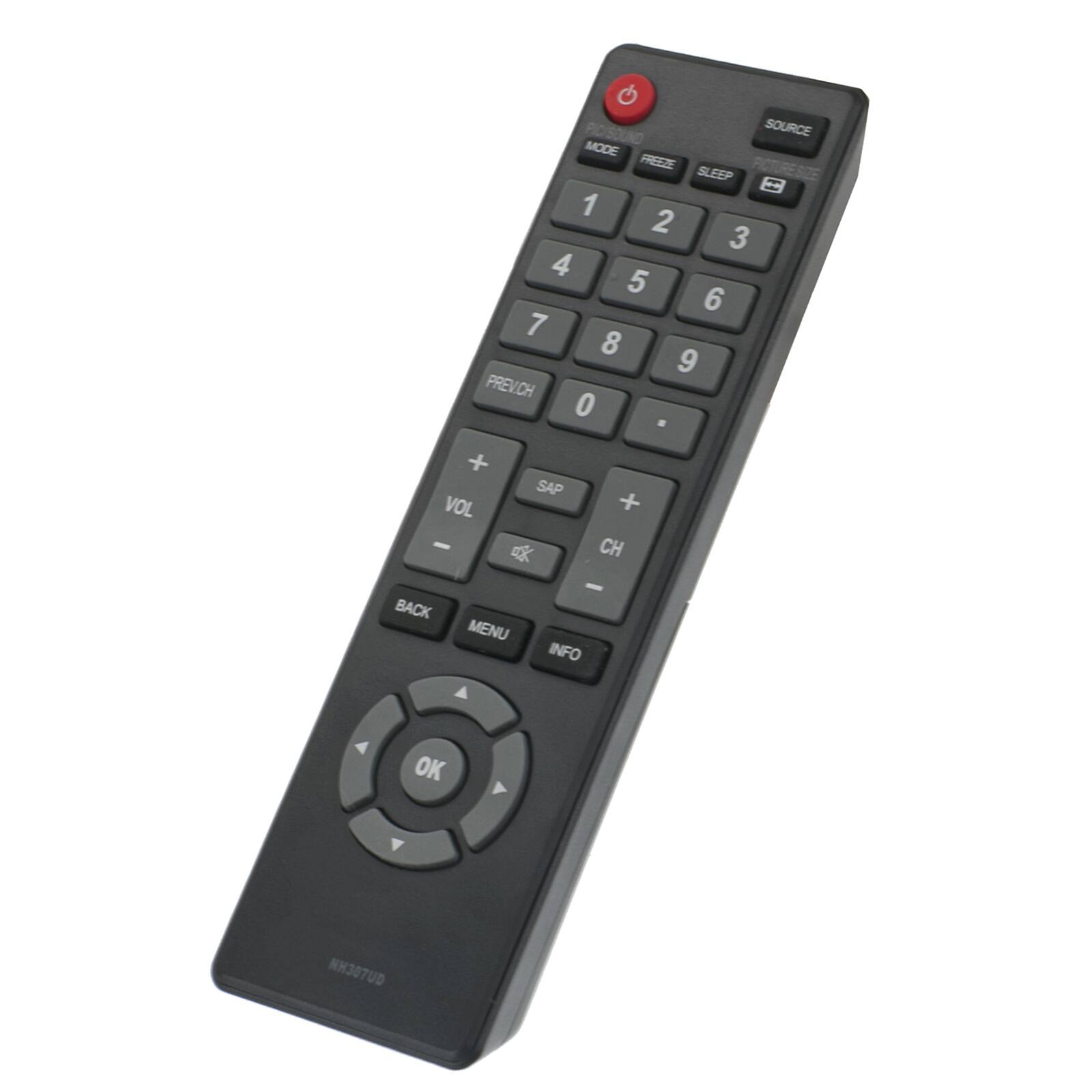 PICISDUND SOURCE MODE FREEZE SLEEP 1 2 3 4 5 6 7 8 9 PREV/CH 0 . + SAP VOL + - CH - BACK MENU INFO OK NH307UD